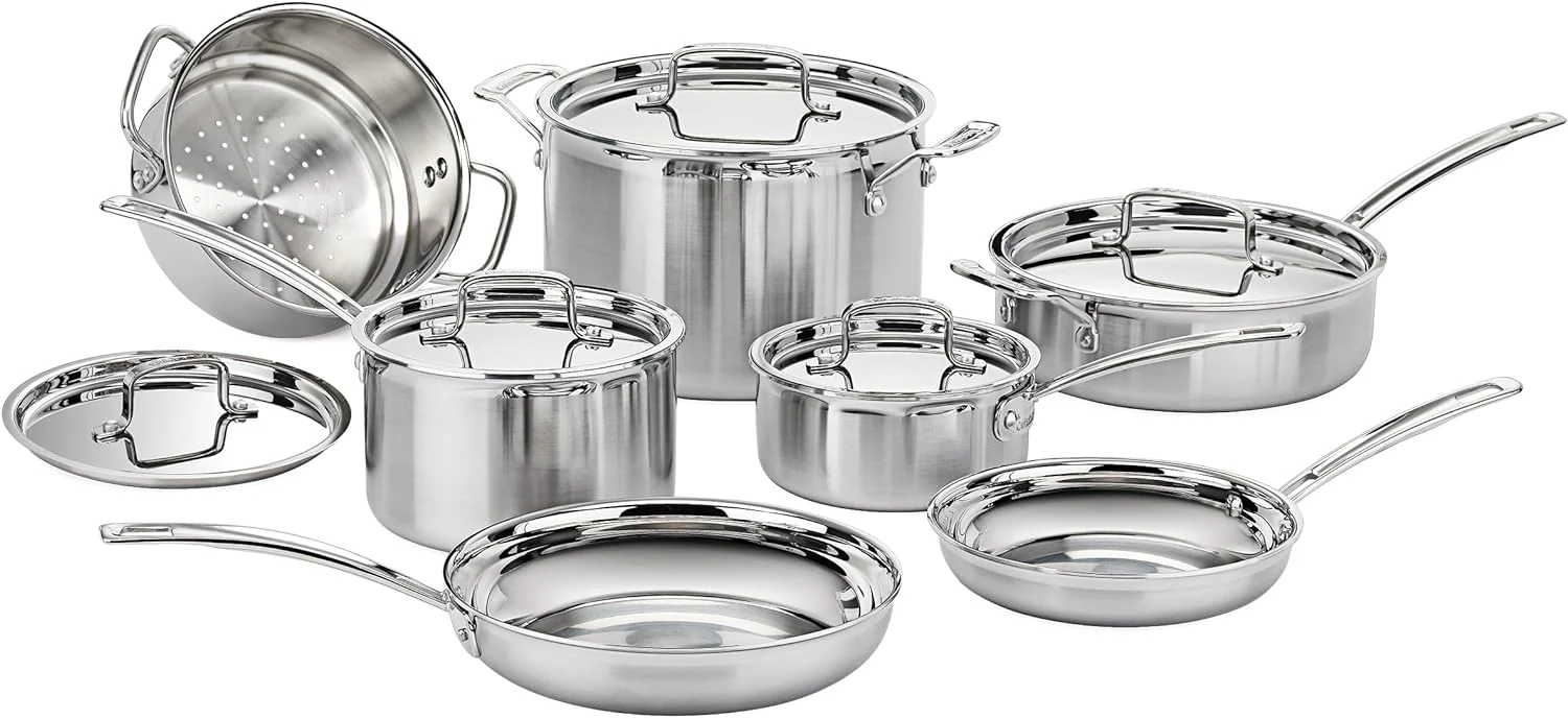 MultiClad Pro Stainless-Steel Cookware 13-Piece Cookware Set, Silver
