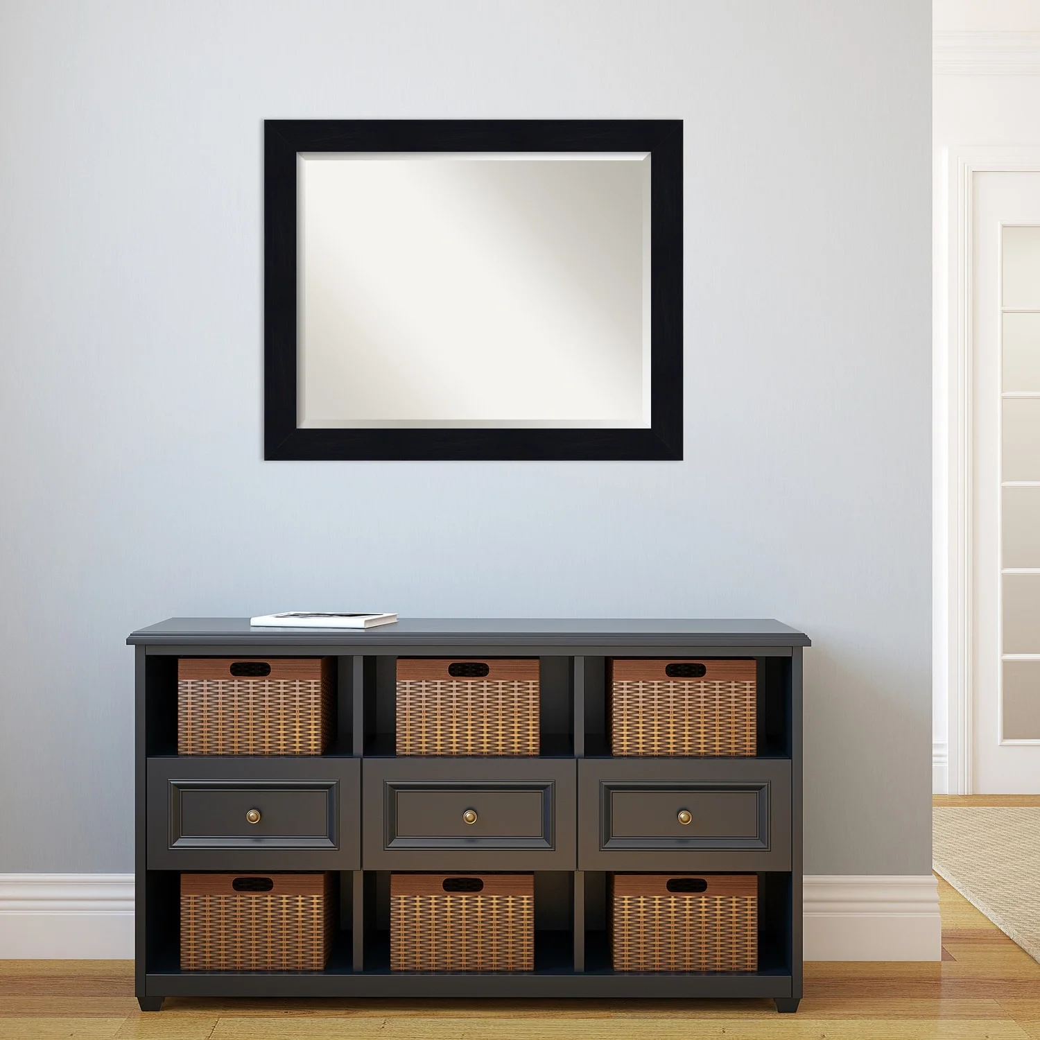 Amanti Art Shiplap Navy Beveled Wood Wall Mirror 26.25 x 32.25 in.