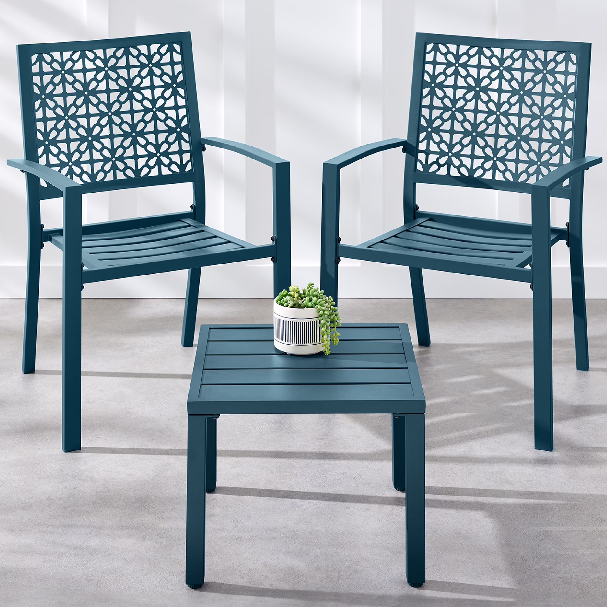 Best Choice Products 3-Piece Stackable Steel Outdoor Conversation Bistro Set, Patio Chat Furniture w/ 2 Chairs, Table- Black