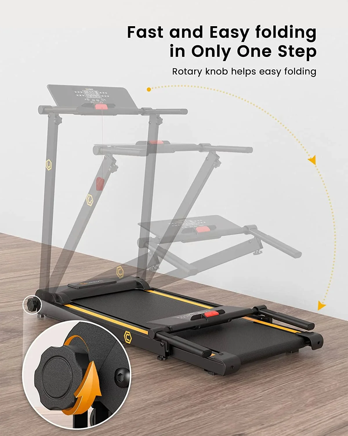 UREVO Folding Treadmill - 2.25HP, 12 HIIT Modes, 265 lbs Capacity, Yellow Or Red