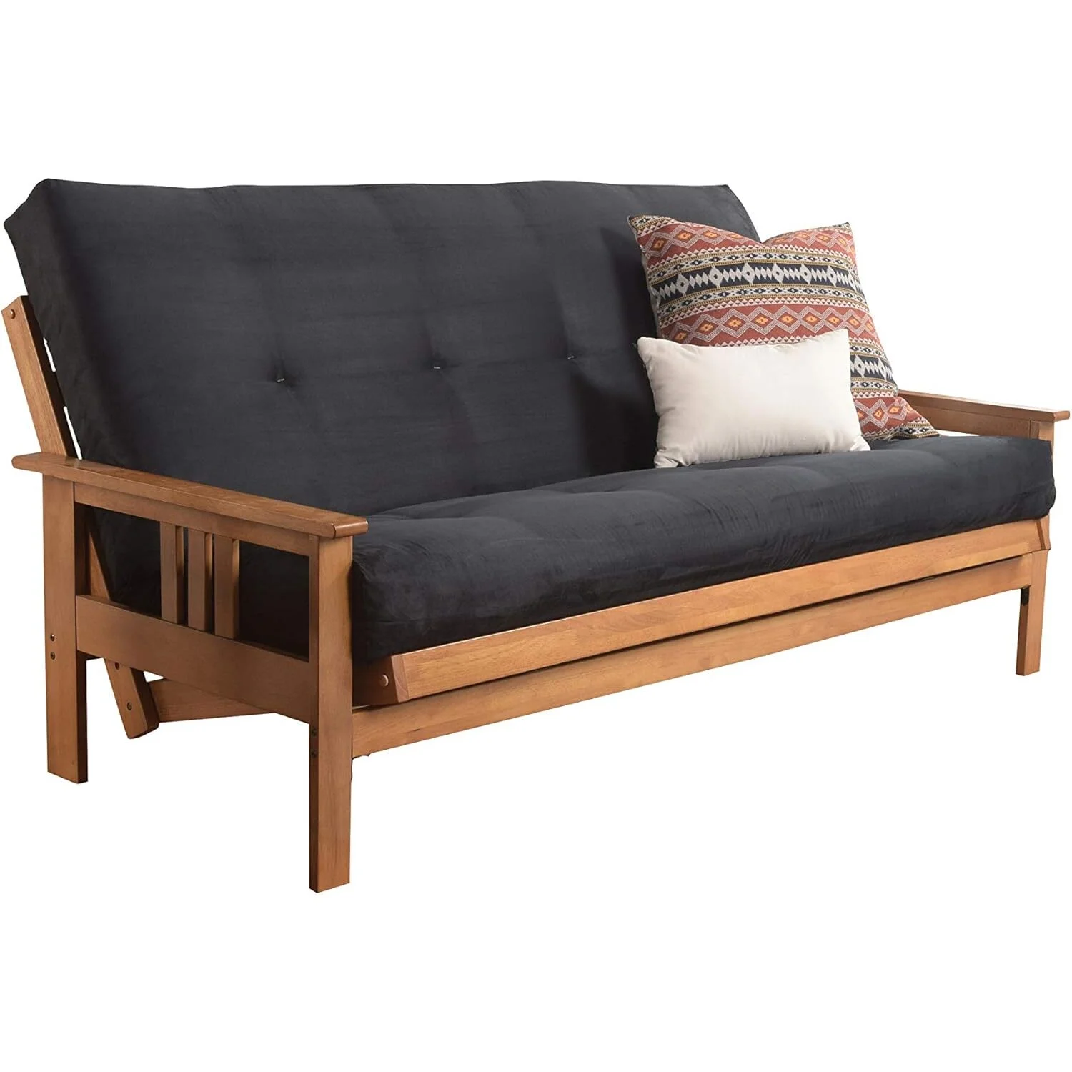 Homestock African Artifacts Full Size Futon Frame Set with Mattress, Easily Converts to Bed, Versatile Design Futon Frame for All Spaces, 33"H x 79"L x 37"D-Color:Linen Charcoal,Size:Barbados