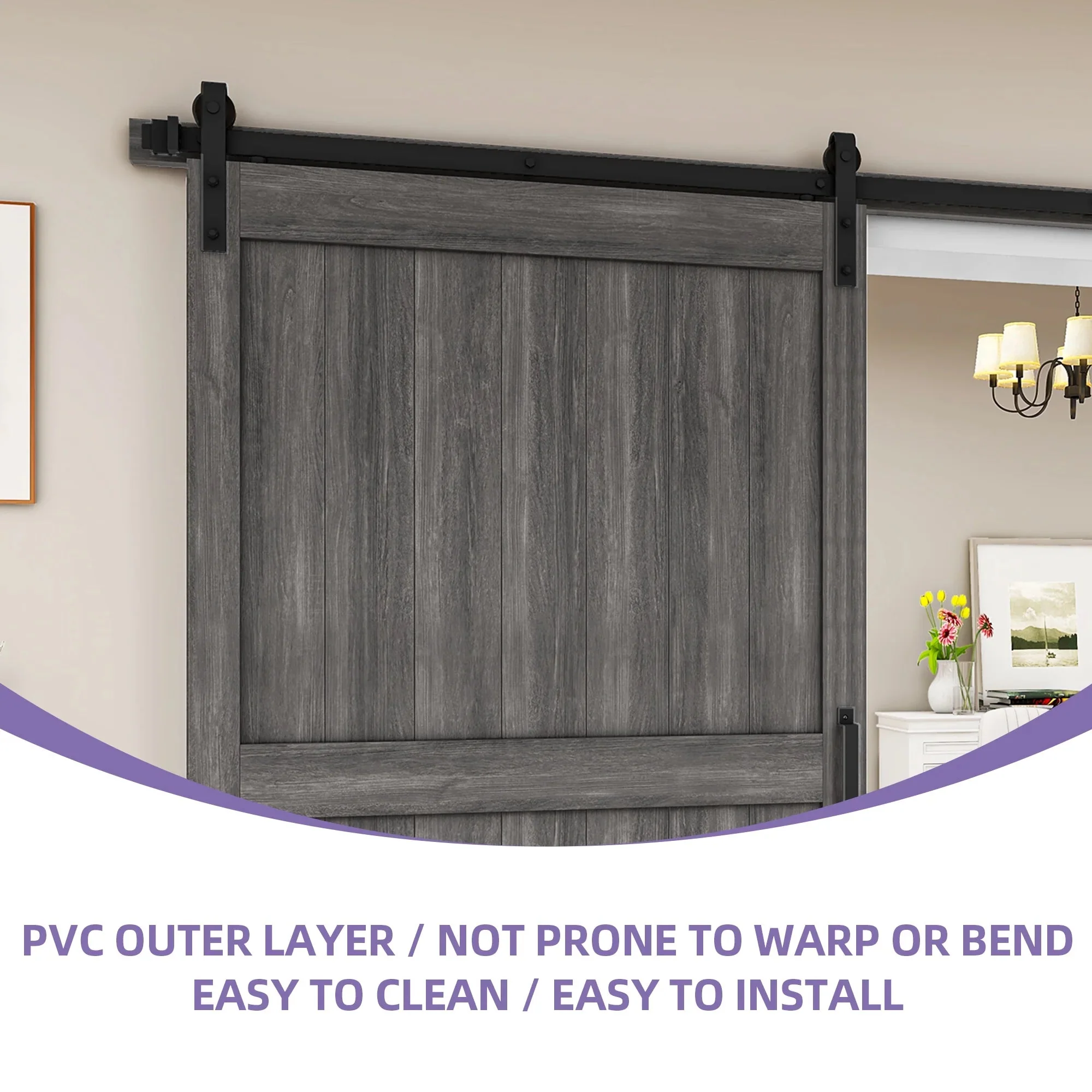 Uforic Sliding Barn Door With Hardware Kit, 48 x 84 in, Gray
