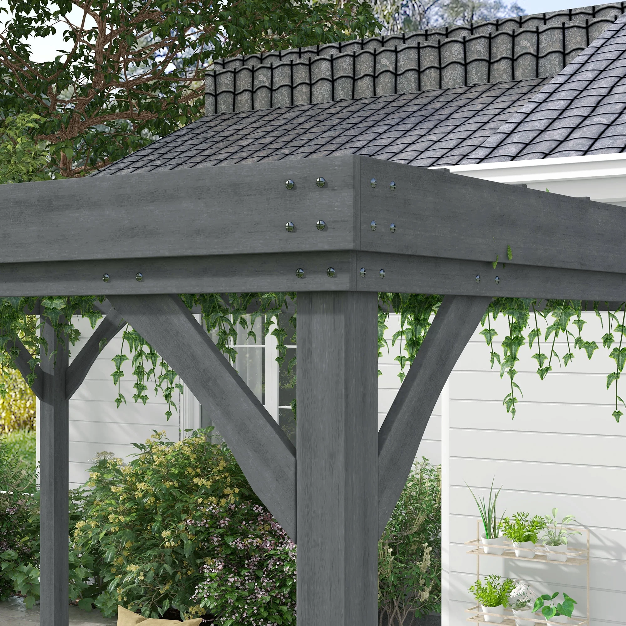 Outsunny 10' x 12' Outdoor Wood Pergola, Climbing Vine Gazebo, Gray