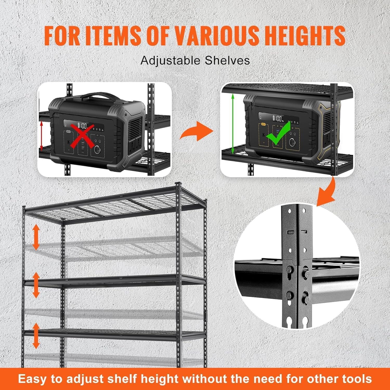 Ataucjin Garage Shelving, Heavy Duty Garage Shelving 48" L x 18" W x 72" H, 2500lbs Load Bearing Storage Shelves Adjustable, Durable Metal Storage Shelves, Easy Assemble for Garage, Basement
