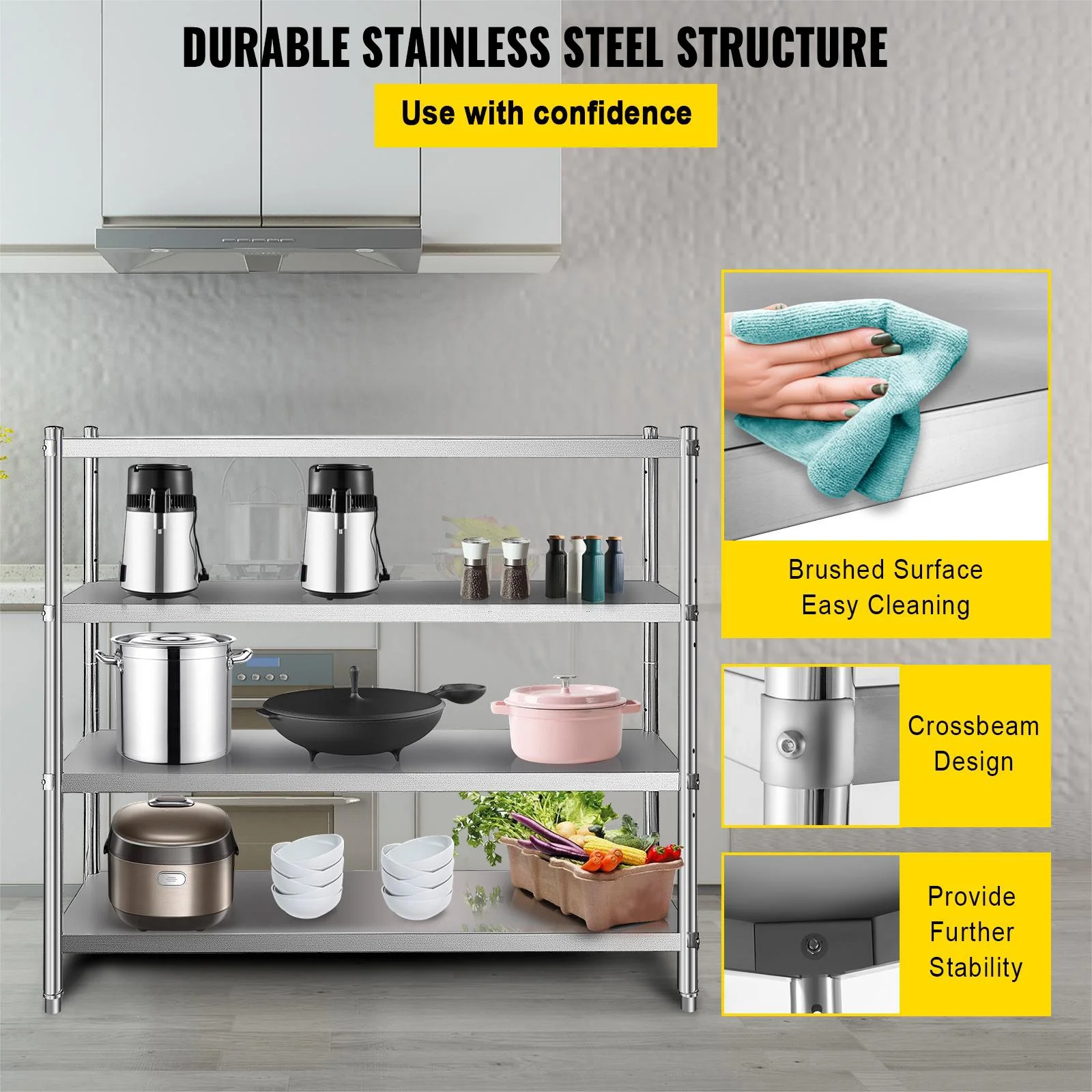 KFFKFF Storage Rack, Quad-Level Metal Shelves, Organizational Shelf Unit, Dimensions 70.9 x 17.7 x 59.1 Inches, Robust Storage Rack Shelving, Total Load Capacity 1320 Lbs, Height Modifiable