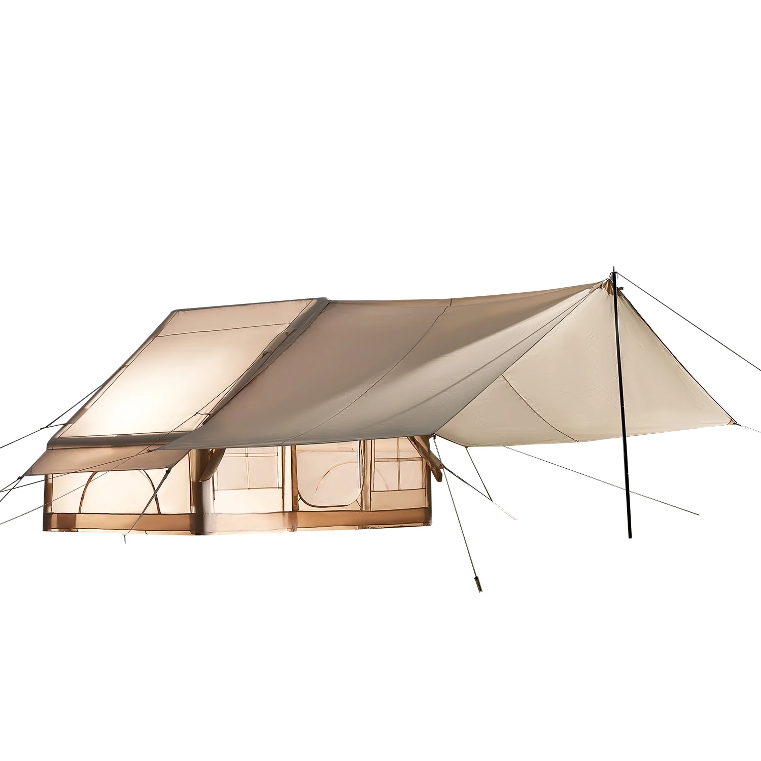 KFFKFF Inflatable Camping Tent for 3-5 Person, 9.84 x 6.56 x 6.56 Ft 300D Oxford Fabric Glamping Blow up Tent with Hand Pump, Waterproof Air Tent with Stove Jack
