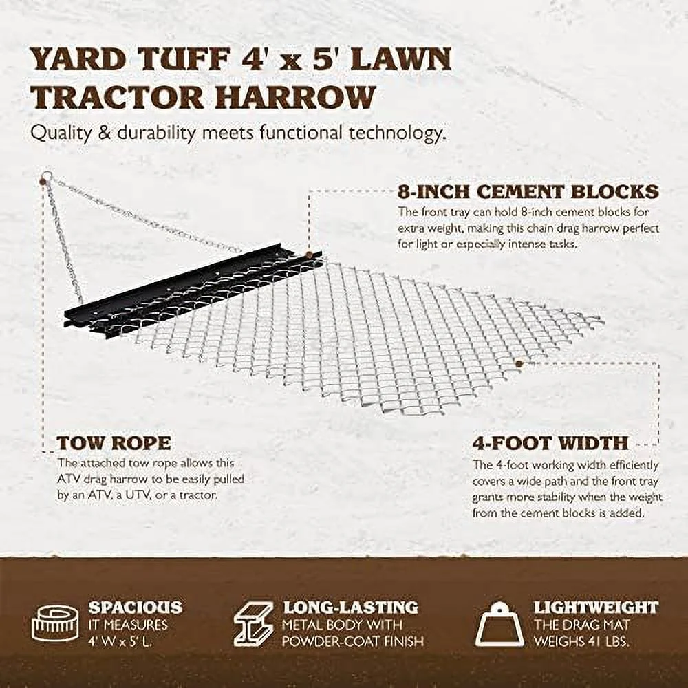 Steel Drag Harrow/Field Leveler for ATV, UTV & Tractor with Front Tray, 5′ x 4′