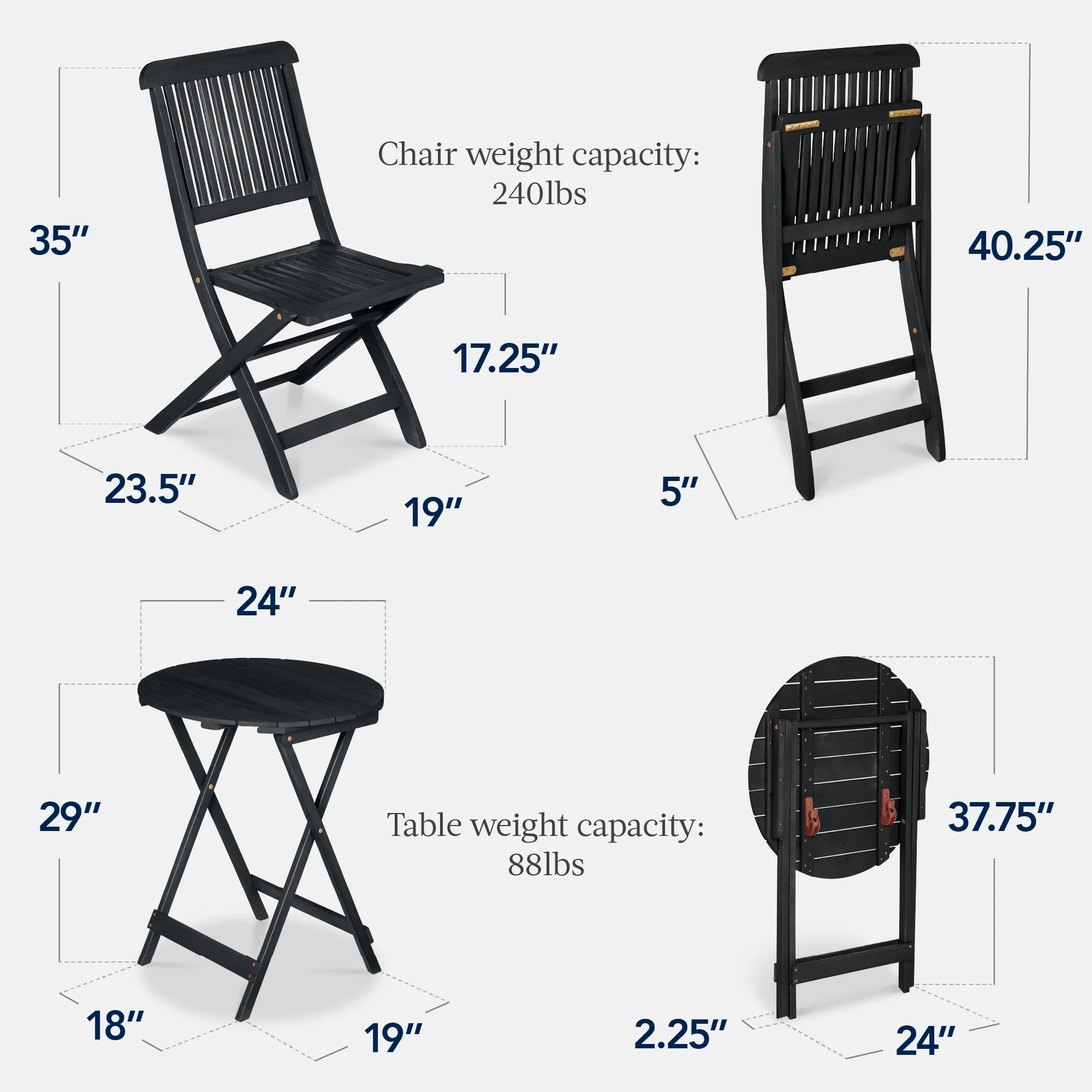 Best Choice Products 3-Piece Acacia Wood Bistro Set, Folding Patio Furniture w/ 2 Chairs, Table - Natural