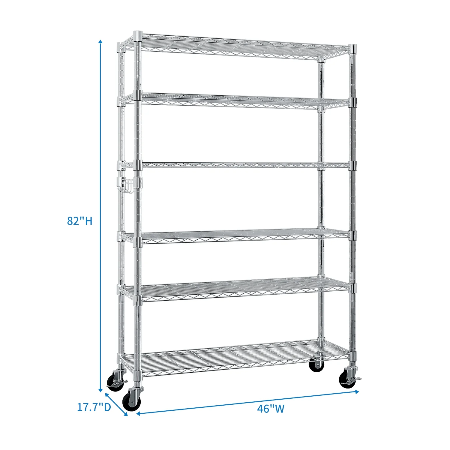 Ktaxon 6 Tier Wire Shelving with Wheels, 46"D x 18"W x 82"H Multifunctional Storage Rack Metal Garage Shelves Organizer, Capacity for 900lbs, Silver