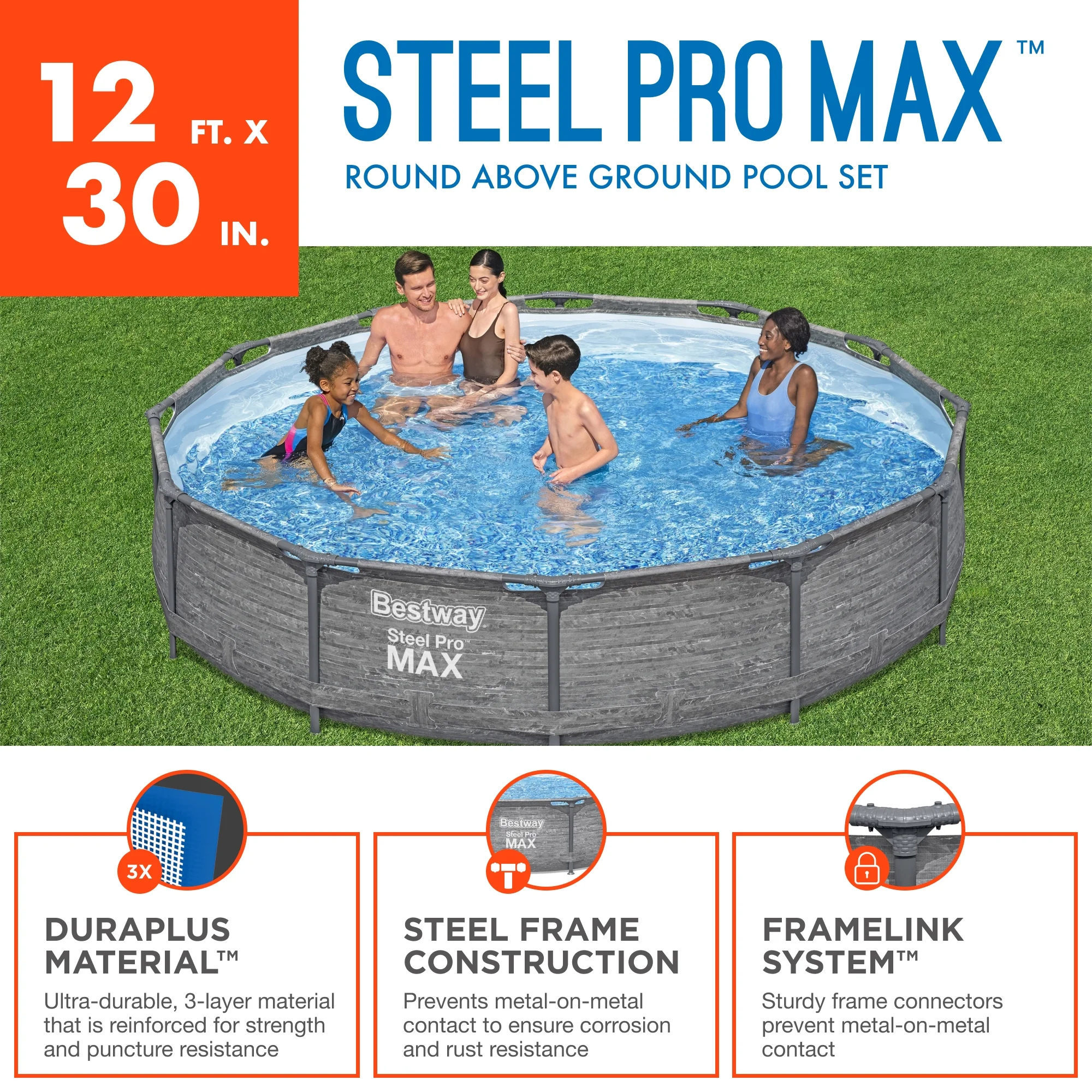 Bestway Steel Pro MAX 12′ x 30″ Above Ground Outdoor Swimming Pool Set