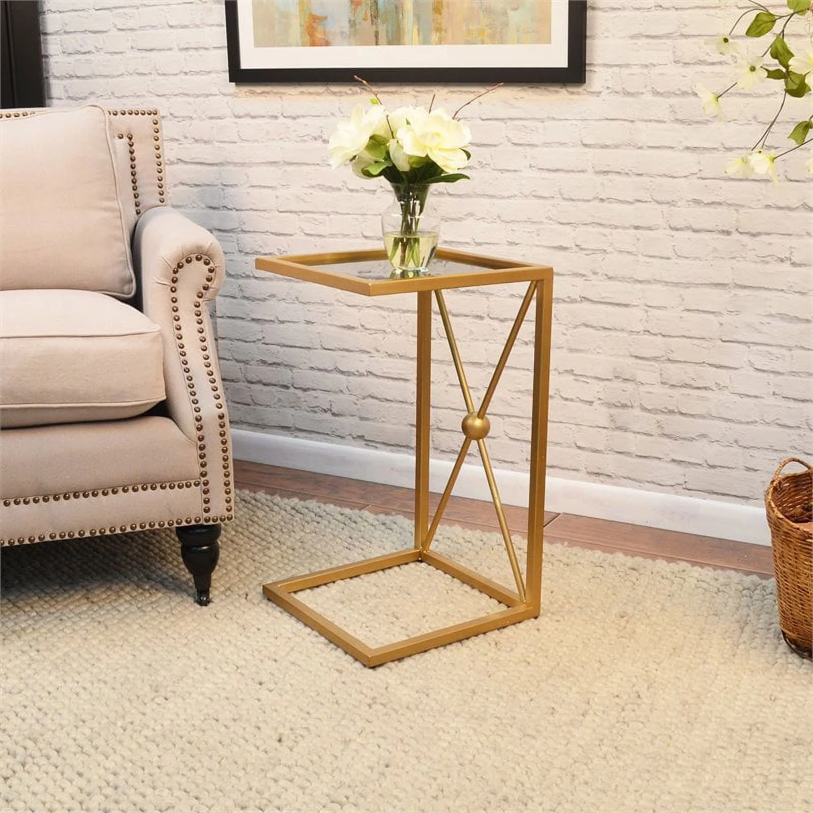 Carolina CC-1414BG-GLD Marlow C Table with X Base, Black & Gold
