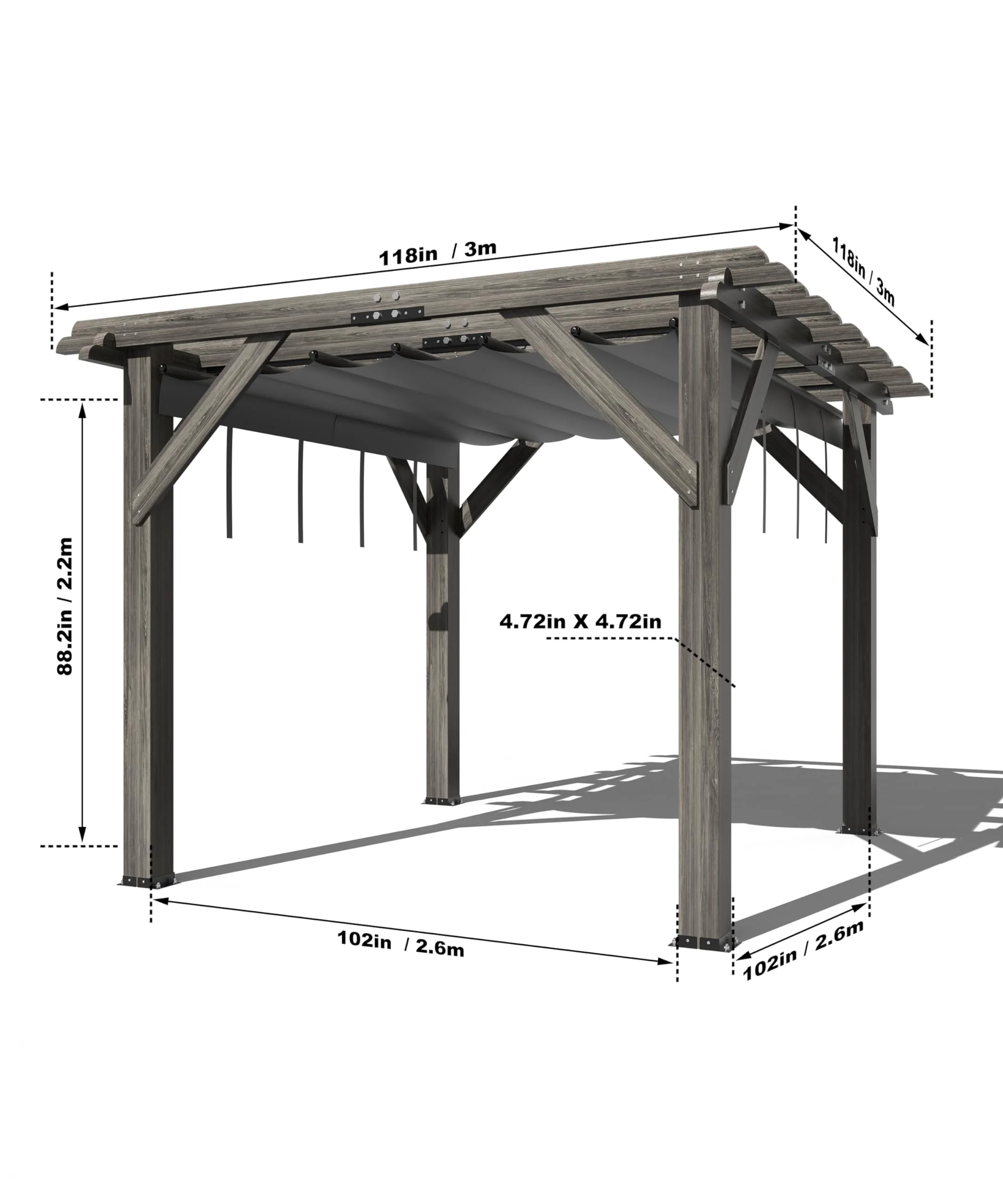 Garvee 10 x 10 feet Wood Pergola, Retractable Shade Canopy, Oak Color