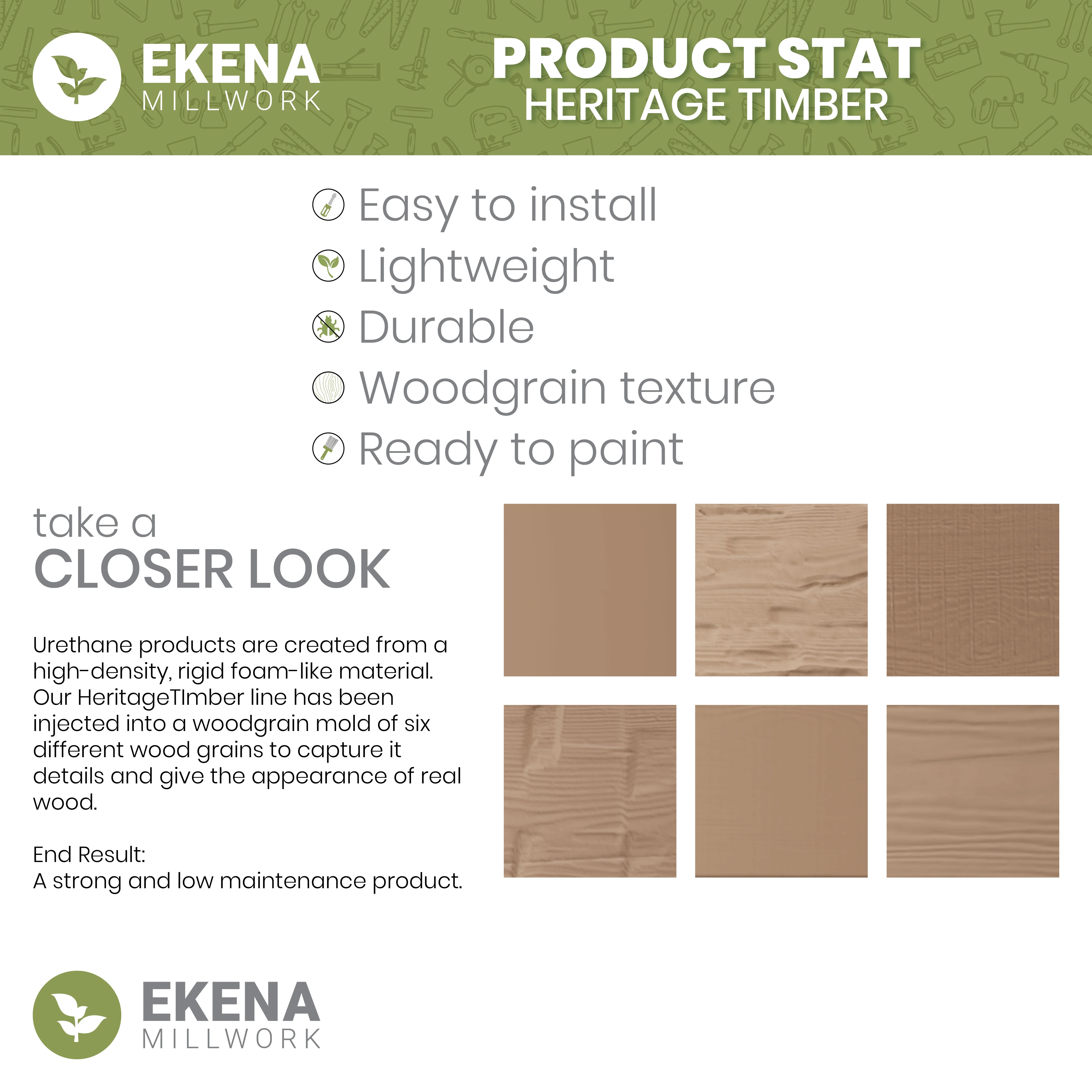 Ekena Millwork 3 1/2"W x 3 1/2"H x 120"L 3-Sided (U-Beam) Mena HeritageTimber Faux Wood Ceiling Beam, Kona Brown
