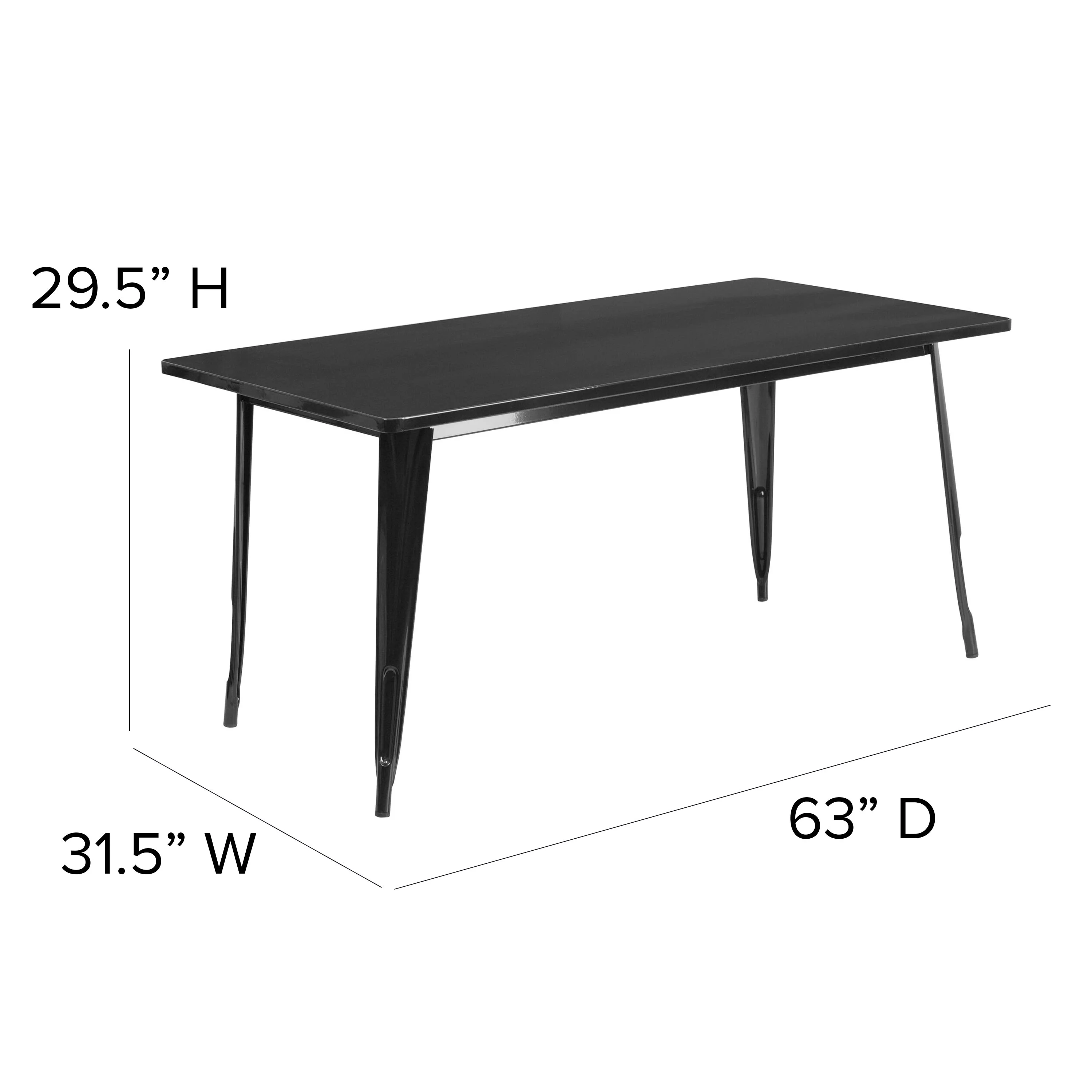 BizChair Commercial Grade 31.5" x 63" Rectangular Black Metal Indoor-Outdoor Table