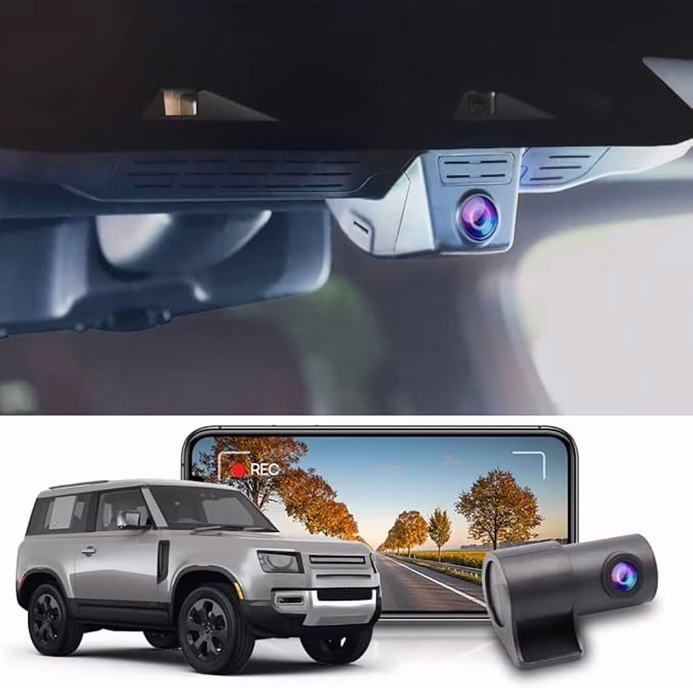 Fitcamx 4K Dash Cam Suitable for Land Rover Defender 110 90 2020 2021 2022 2023 2024 X S V8 Standard X-dynamic, OEM Style, WiFi & APP, Plug & Play, 64GB Card