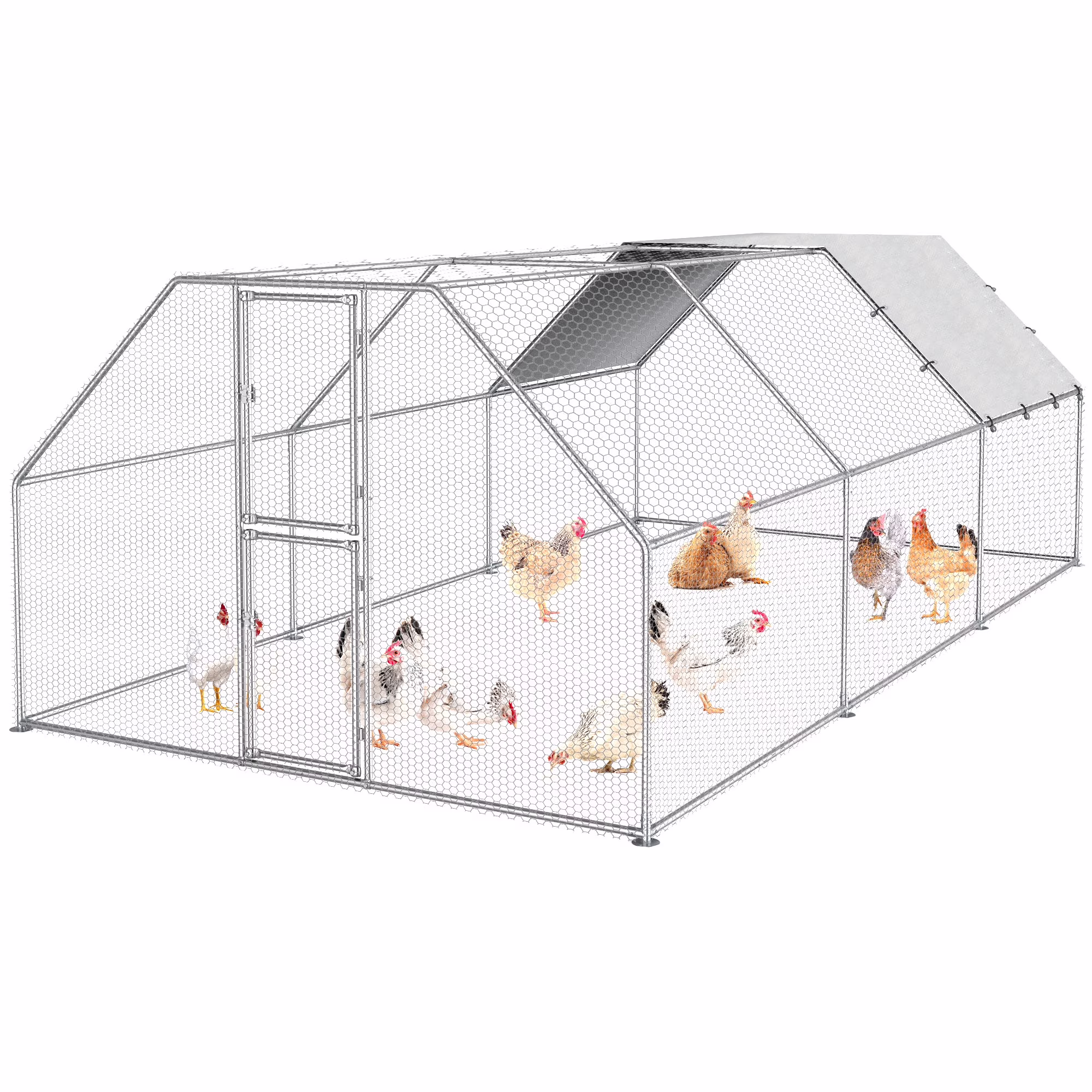 Uforic Chicken Run Coop 19.1 x 9.8 x 6.4 ft Large Metal Chicken Coop, Walk-in Hen Cage, Outdoor Poultry Cage with Waterproof Cover and Wire Mesh for Backyard,Yard Outdoor