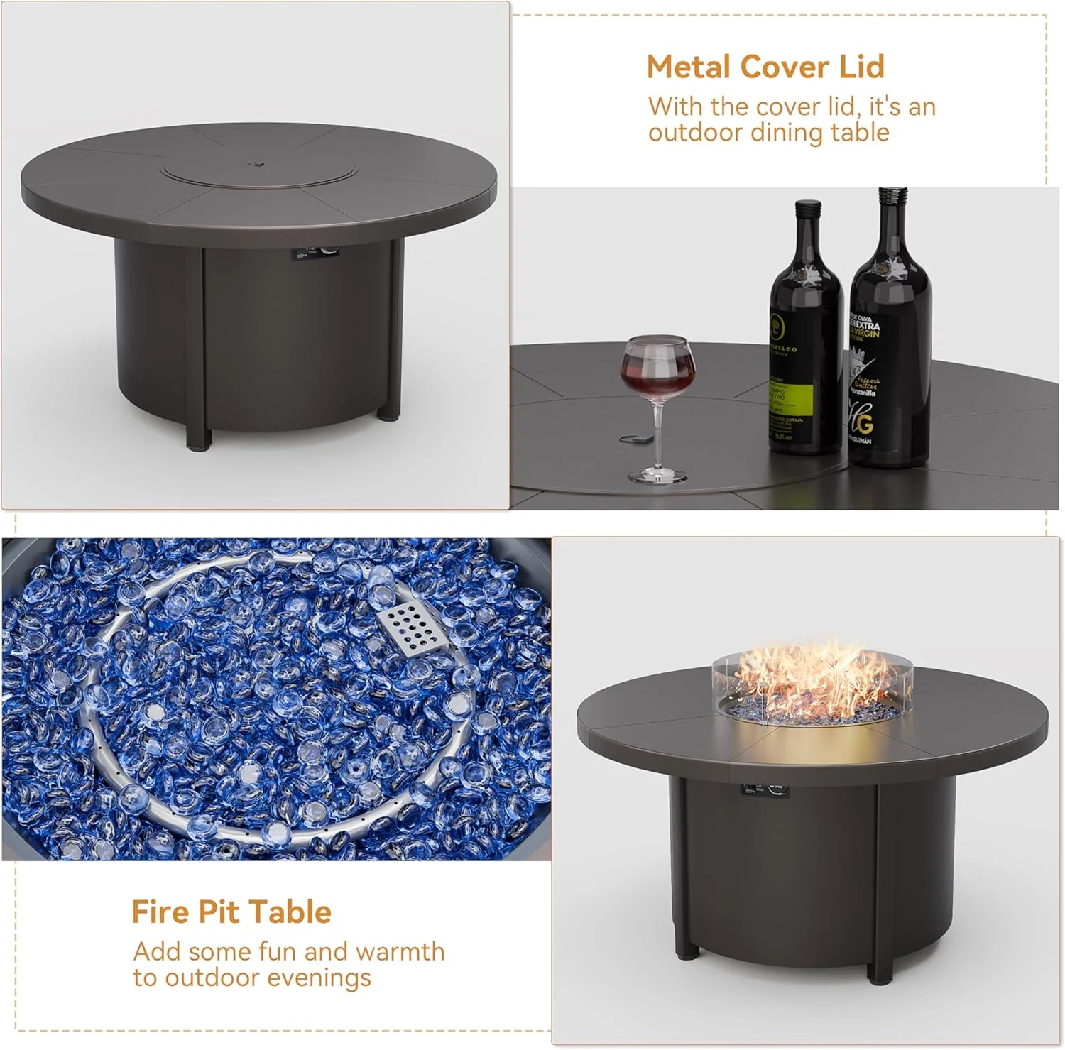 ALAULM 43" x 27.6" Propane Gas Fire Pit Table with Adjustable Flame