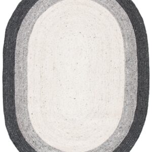 SAFAVIEH Braided Nazca Geometric Reversible Area Rug, Grey/Ivory, 6' x 9' Oval