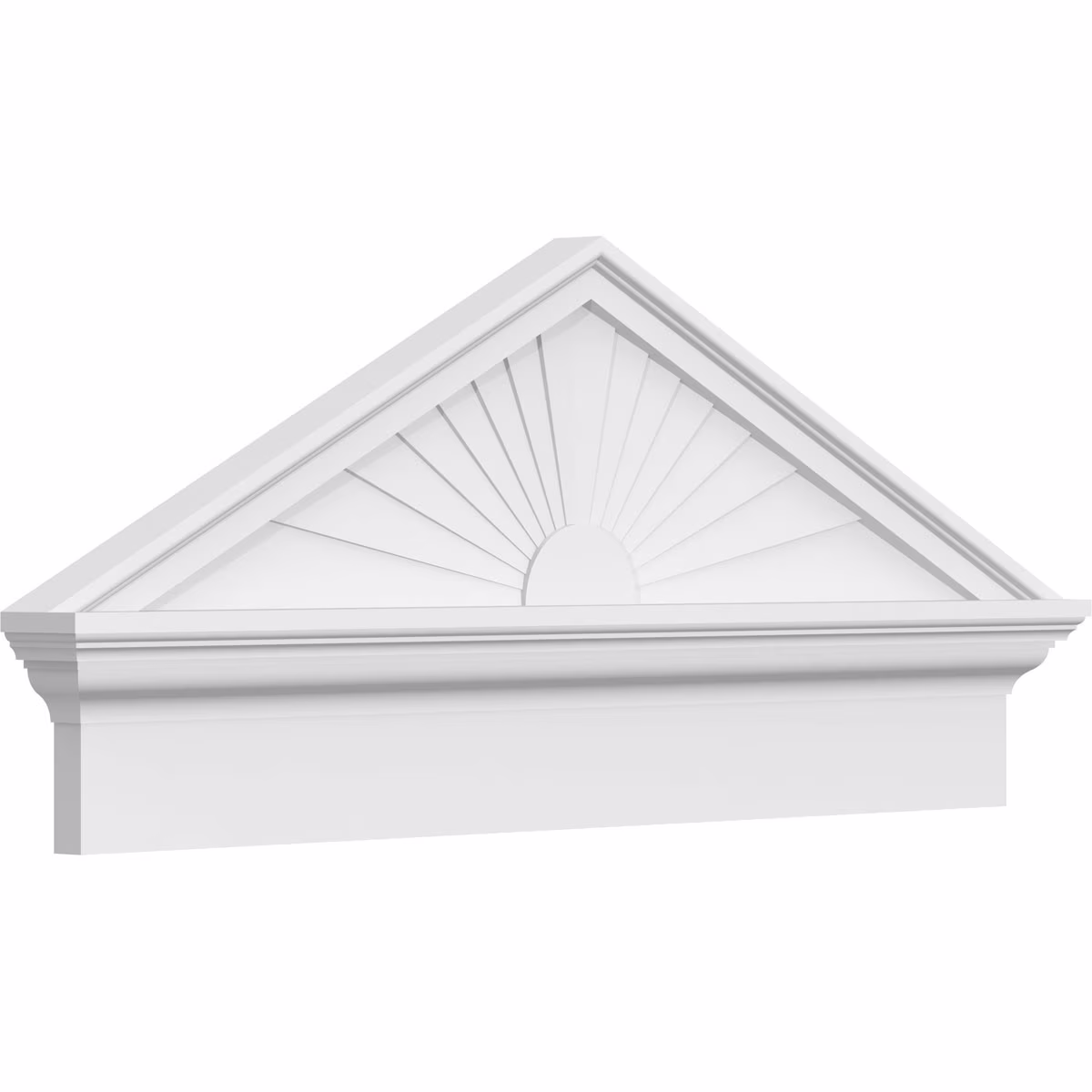 Ekena Millwork 52"W x 19-7/8"H x 2-3/4"P (Pitch 6/12) Peaked Cap Sunburst Architectural Grade PVC Combination Pediment