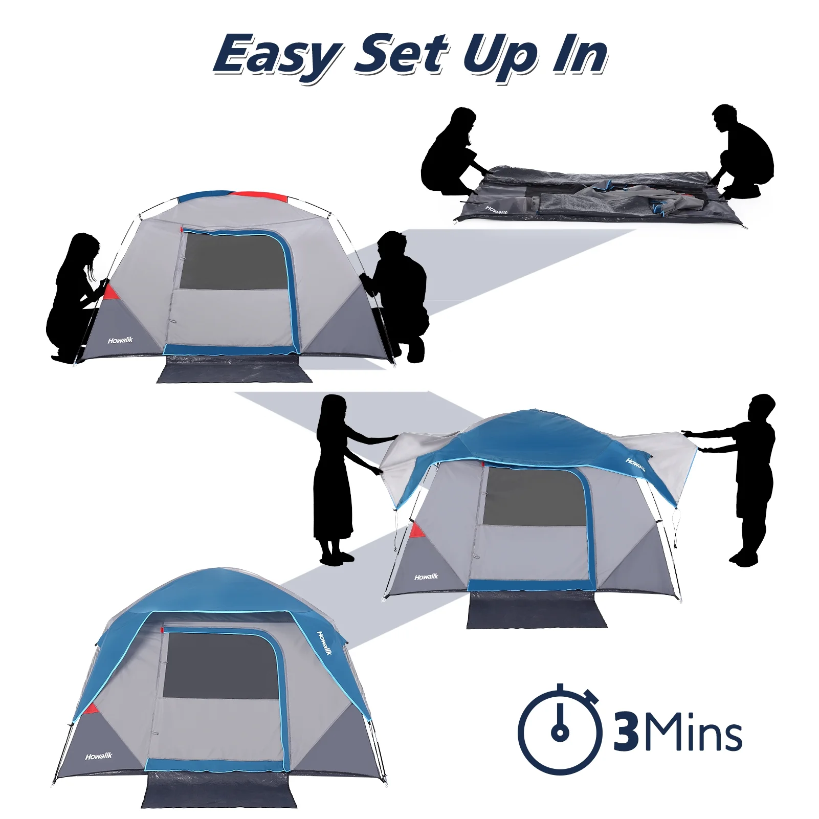 Camping Tent, Tent for Camping, Easy Set up Camping Tent 4 Person and 6 Person for Hiking Backpacking Traveling Outdoor, Light Blue, 2.8ft (L) x 7ft (W) x 58inH)