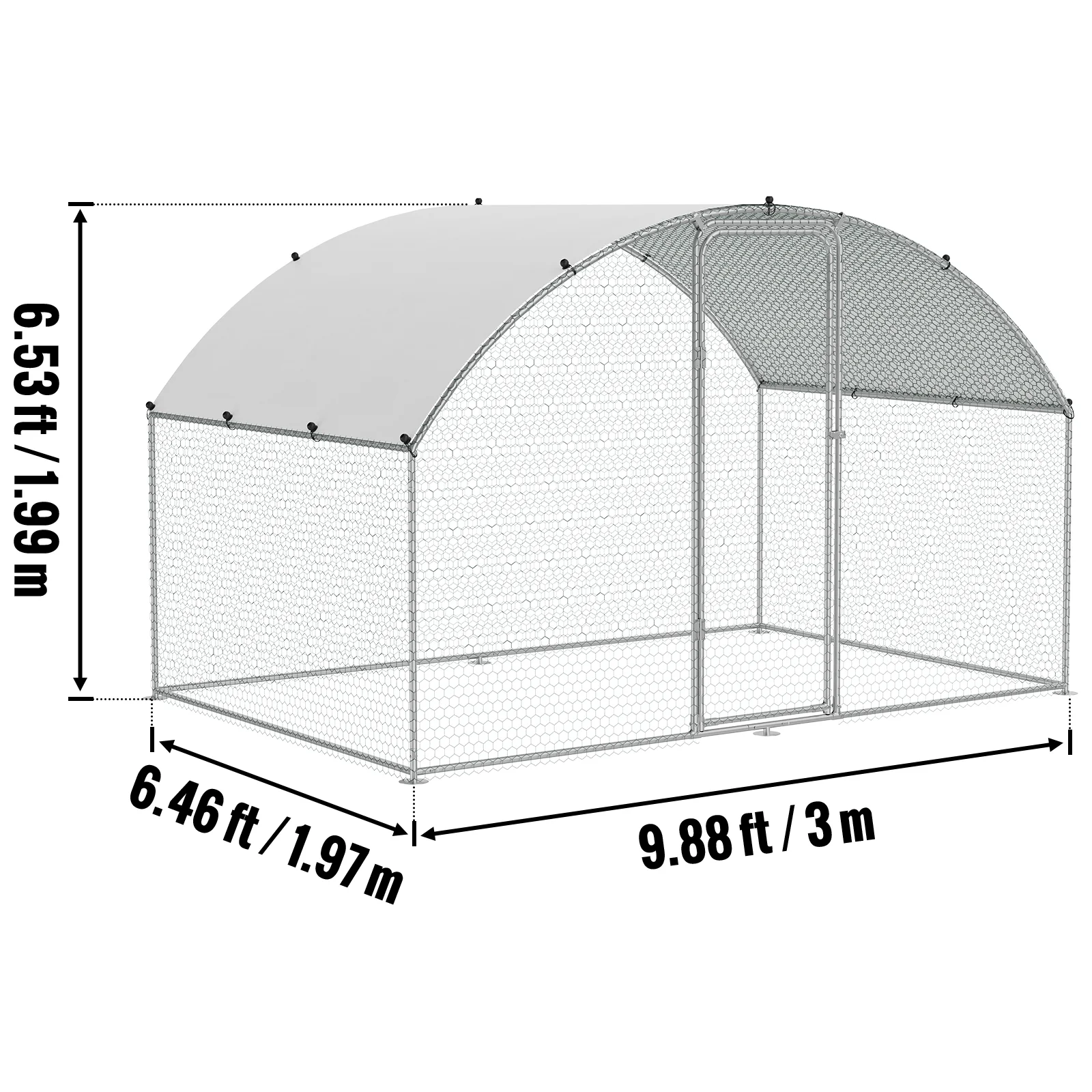 KFFKFF Metal Chicken Coop 9.8 x 6.5 x 6.5 ft Dome Roof Poultry Cage Chicken Run with Waterproof Cover Large Outdoor Walk in Chicken Coop Cage for Backyard, Farm