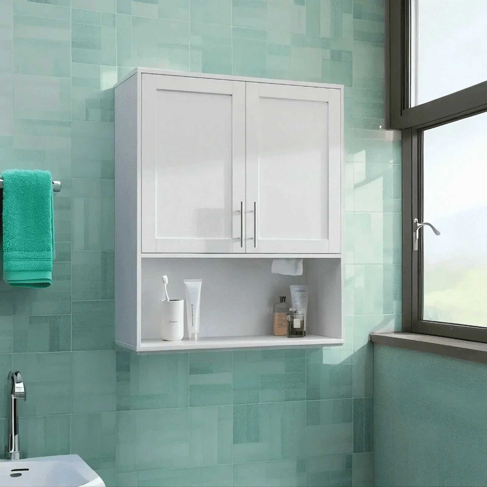 EBQOSK Wall Mounted Bathroom Cabinet, 31.5"D x 11.81"W x 37.8"H Vanity Mirror Cabinet with Facial Tissues Slot and Multifunctional Storage Area, Storage Cabinets for Laundry Bathroom White Style 2