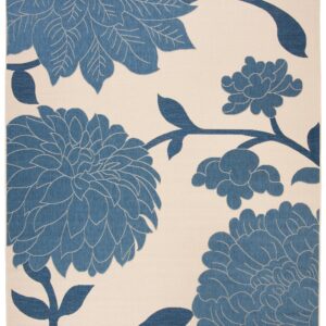 SAFAVIEH Courtyard Tyson Floral Indoor/Outdoor Area Rug, Beige/Blue, 9' x 12'
