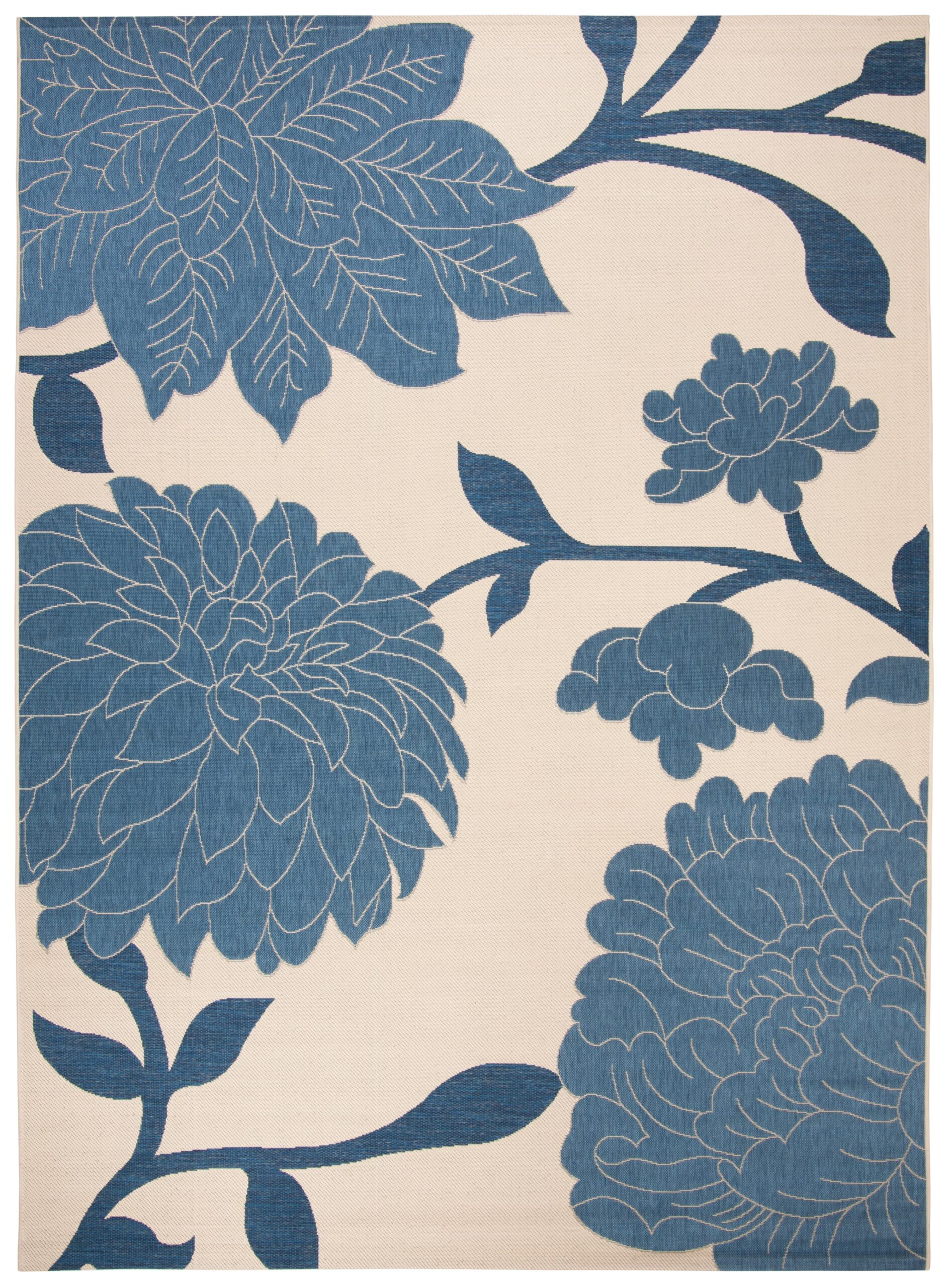 SAFAVIEH Courtyard Tyson Floral Indoor/Outdoor Area Rug, Beige/Blue, 9′ x 12′