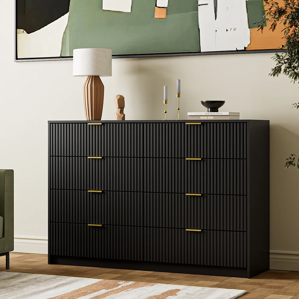 Furniway Black Dresser for Bedroom, 8 Drawer Double Dresser, Modern Chest of Drawers for Bedroom, Living Room, Entryway and Closet, 55" L x 15.7" D x 37.4" H