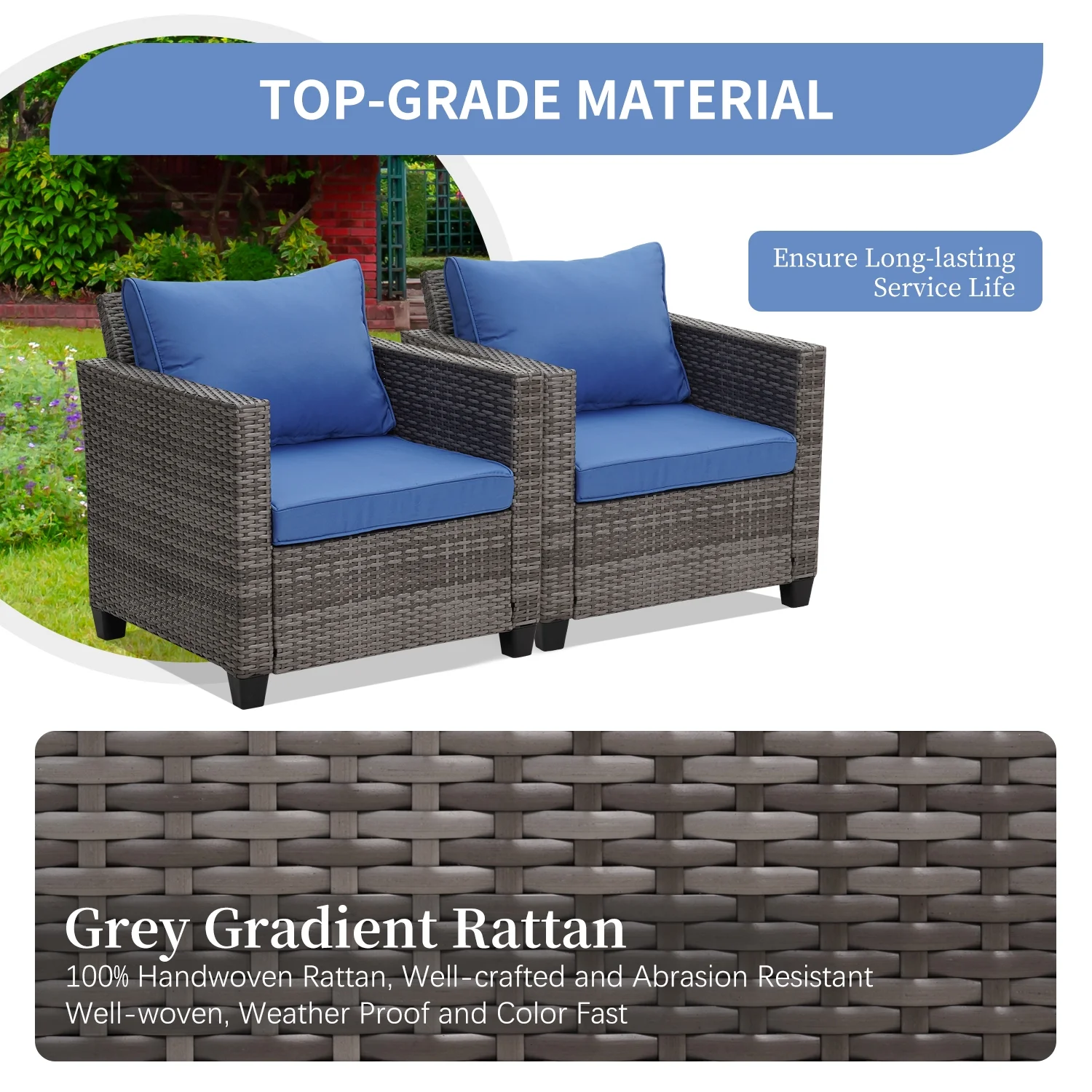 Ainfox 7 Pcs Outdoor Patio Furniture Sofa Set, Grey Rattan Grey Cushion