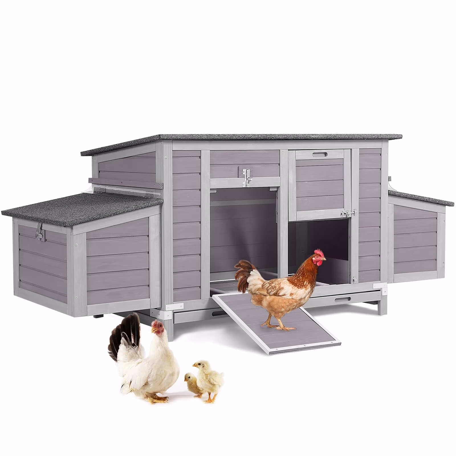 BUTINGLALE Chicken Coop, Outdoor Hen House Poultry Cage with Nesting Box, Leakproof Pull Out Tray and UV-Resistant Roof (67″ L x 25″ W x 28″ H)
