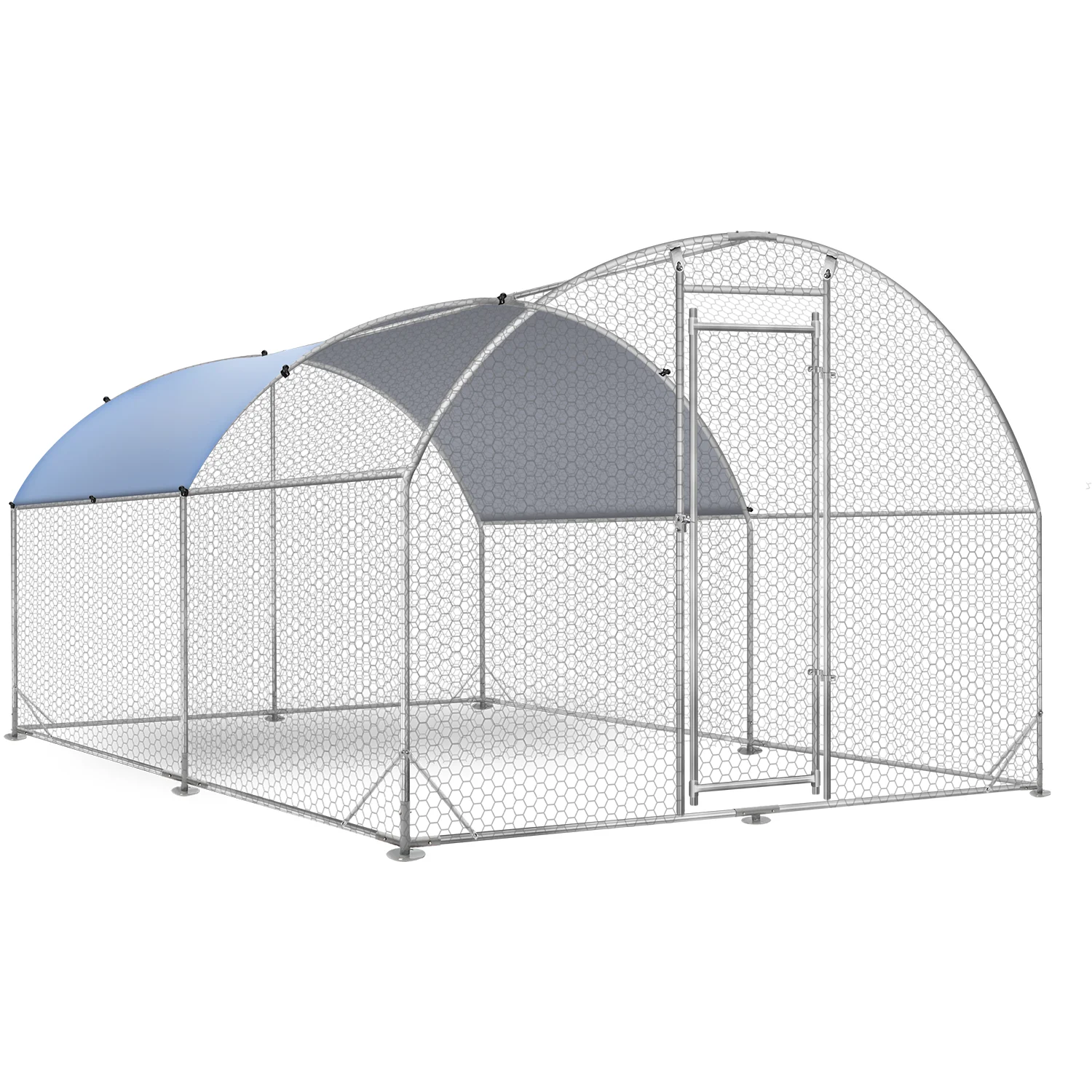 Large Metal Chicken Coops, Outdoor Duck Walk-in Run Poultry Cage, Hen House Yard Habitat Cage with Waterproof Cover Spire Shaped Coop, 9.8' L x 6.6' W x 6.6' H