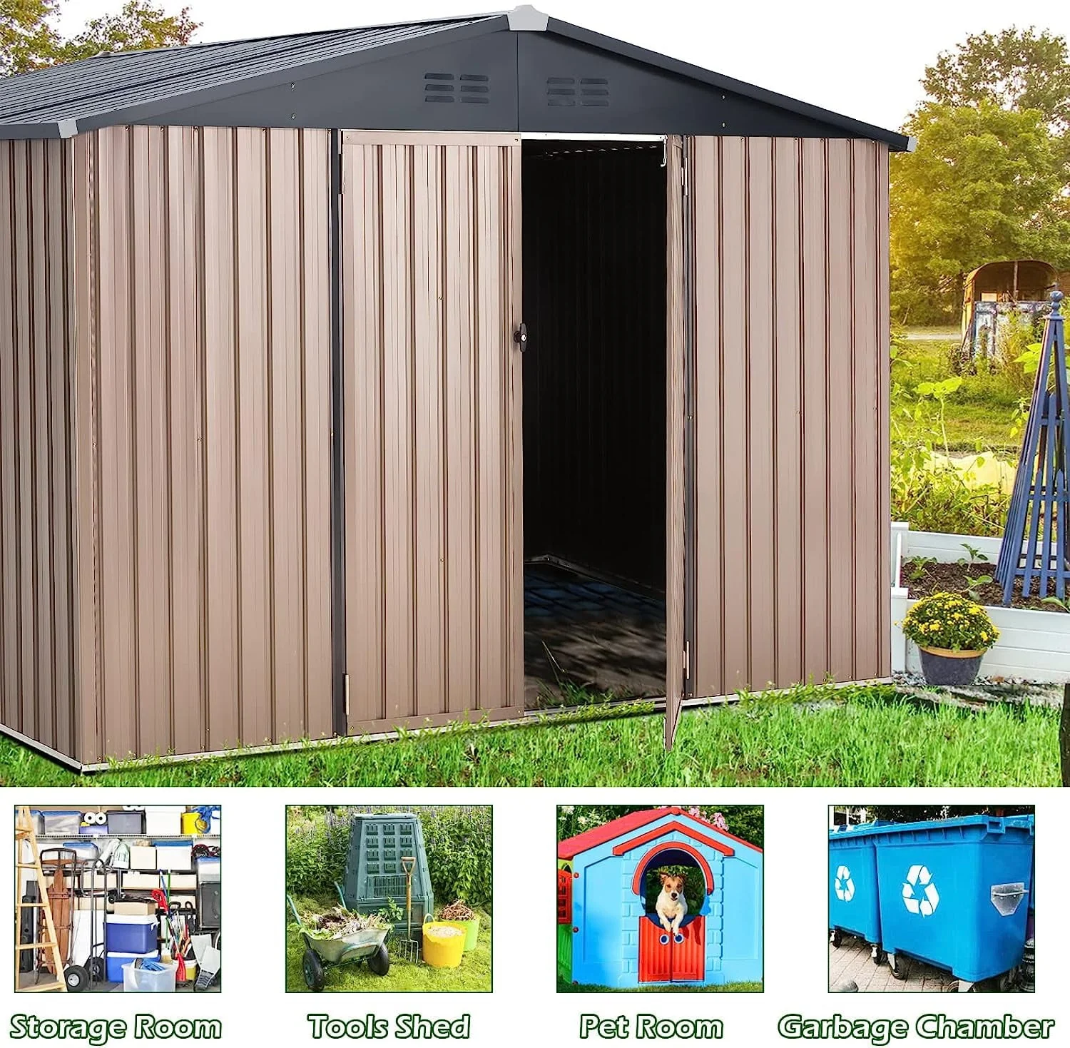 AECOJOY 10' x 8' Outdoor Metal Storage Shed with Lockable Door for Backyard