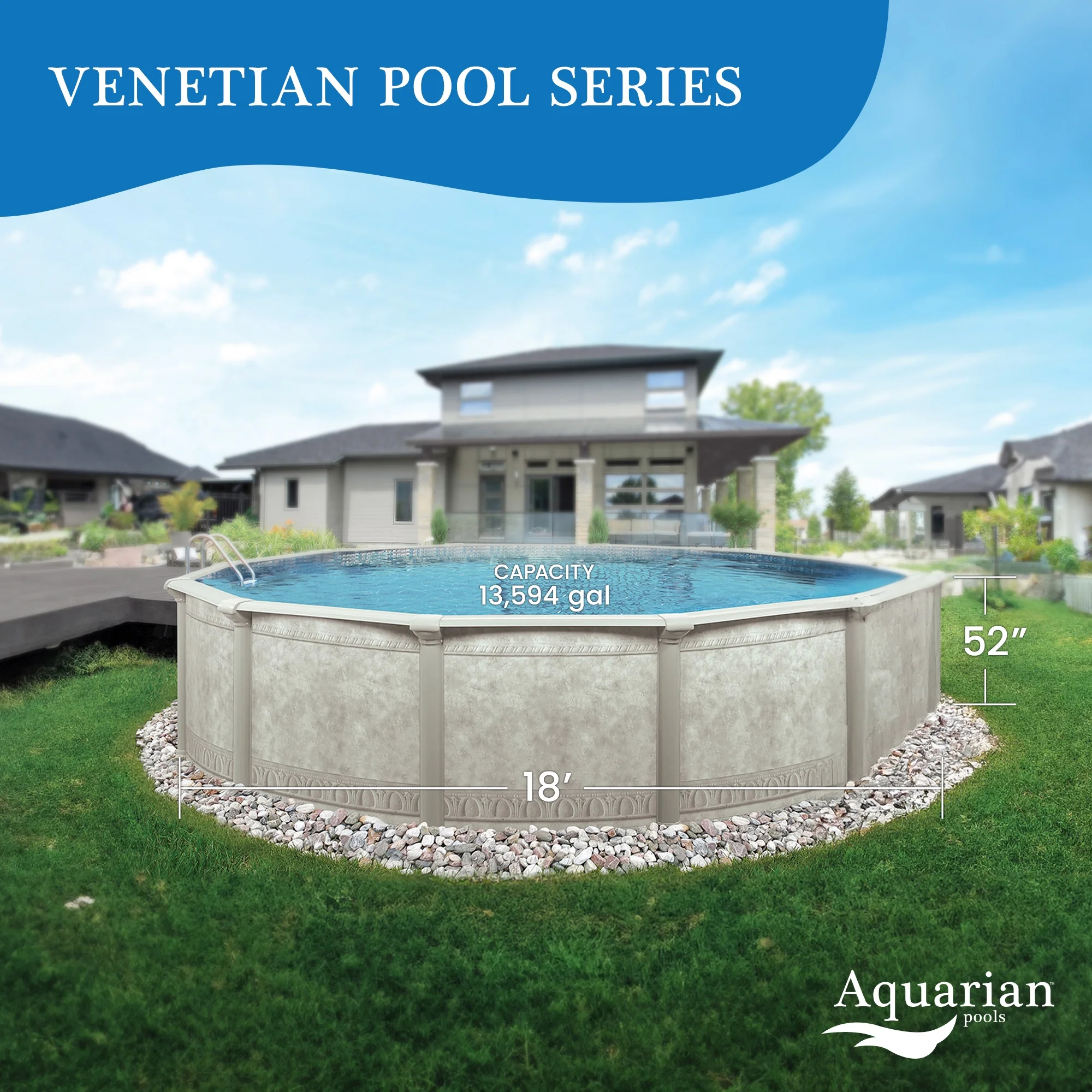 Aquarian Phoenix 18' x 52" Steel Frame DIY Family Size Above Ground Pool