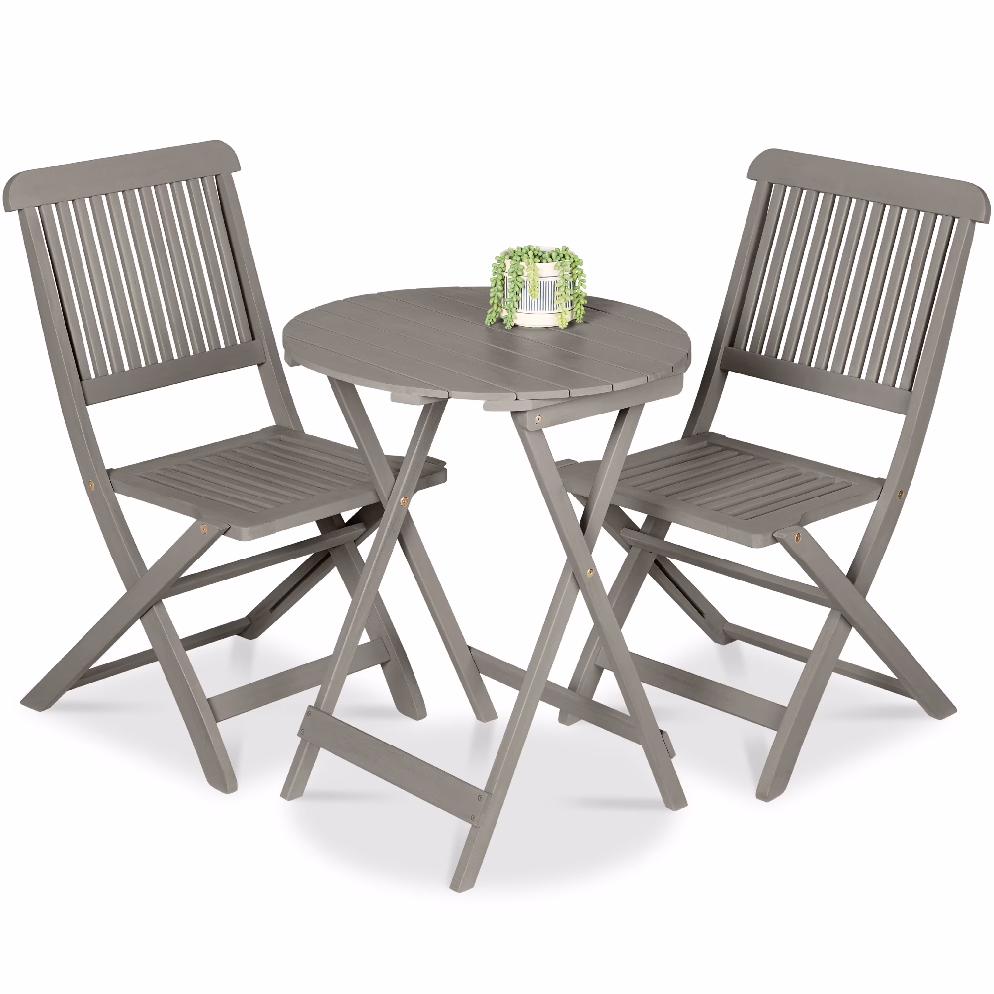 Best Choice Products 3-Piece Acacia Wood Bistro Set, Folding Patio Furniture w/ 2 Chairs, Table - Natural