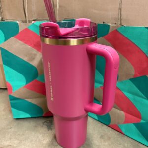 Starbucks X Stanley 2024 Holiday Berry Pink Glitter with Gold Trimming (40oz) Tumbler