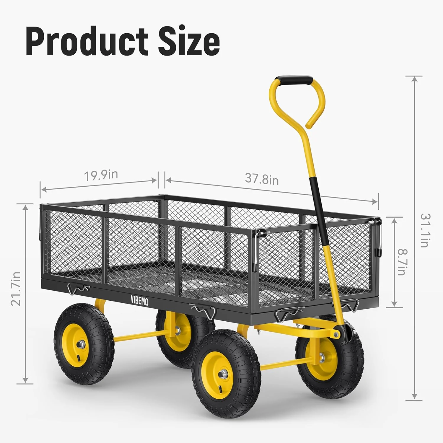 Steel Garden Cart 2-in-1 1400 lbs Heavy Duty Utility Wagon with Removable Mesh Sides to Convert into Flatbed 240?? U-Turn 13" Pneumatic Tires Garden Wagon for Farm Yard Lawn Garden Camping