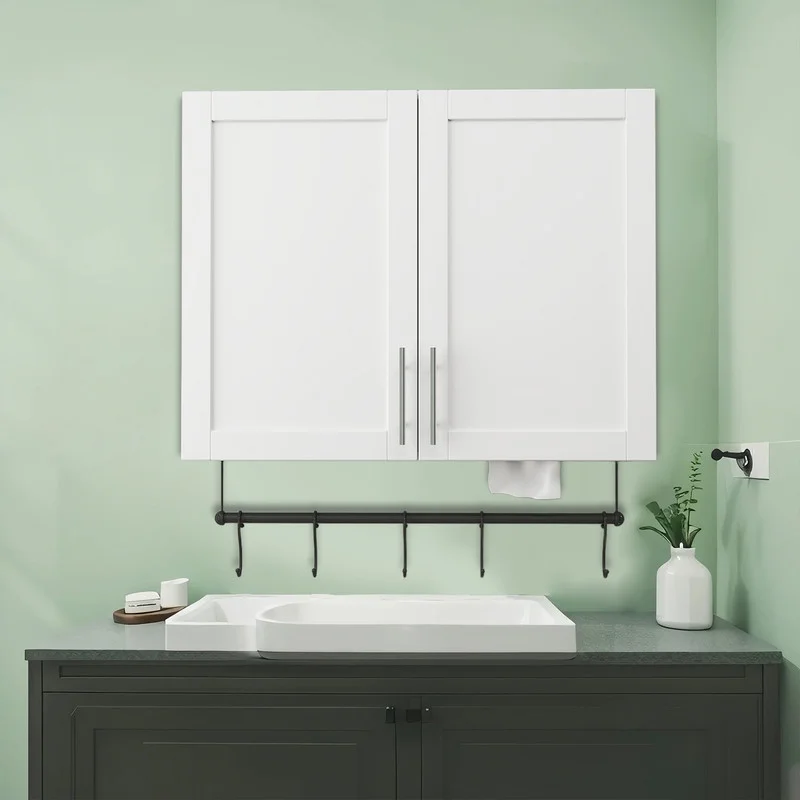 EBQOSK Wall Mounted Bathroom Cabinet, 31.5"D x 11.81"W x 37.8"H Vanity Mirror Cabinet with Facial Tissues Slot and Multifunctional Storage Area, Storage Cabinets for Laundry Bathroom White Style 2