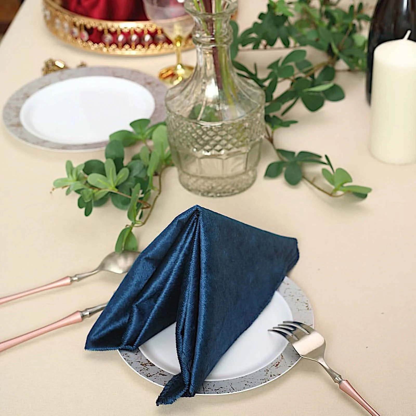 BalsaCircle 100 Pieces 20" x 20" Navy Blue Premium Velvet Napkins Linens