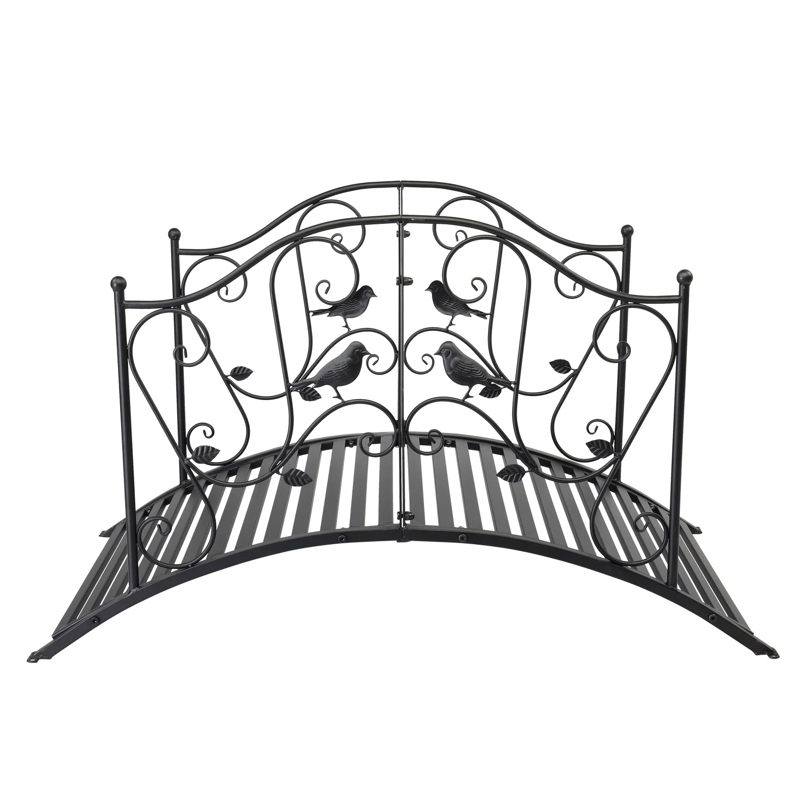 Garden Bridge, Metal Arch Backyard Garden Bridge Safety Siderails, Arch Path Bridge, Ourdoor Decorative Iron Foot Bridge for Pond and Backyard Landscaping (Black with Ball Flat Top), (47 x 26 x 28)”