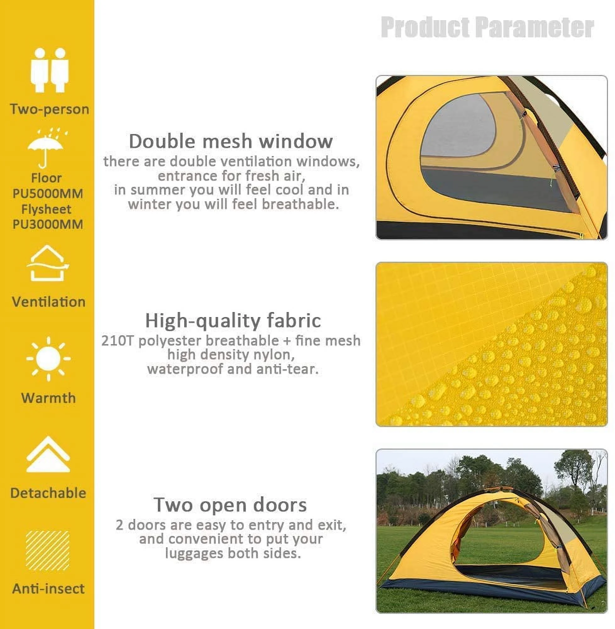 Geertop 2-Person Ultralight Camping Tent, Waterproof Double Layer, 55 x 83 Inches