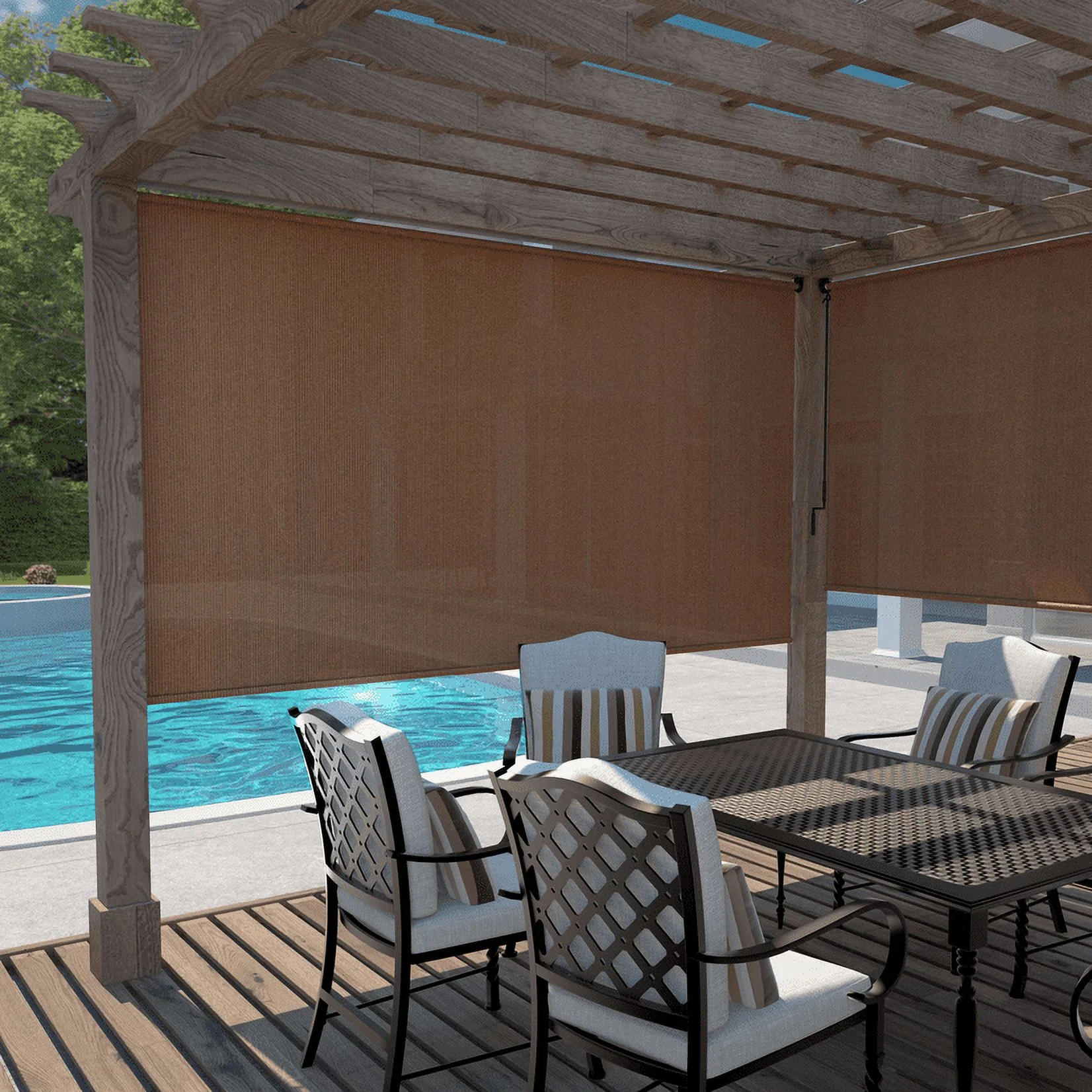Coolaroo 4' x 6' Outdoor UV Blocking Cordless Solar Roller Shade Blind, Mocha