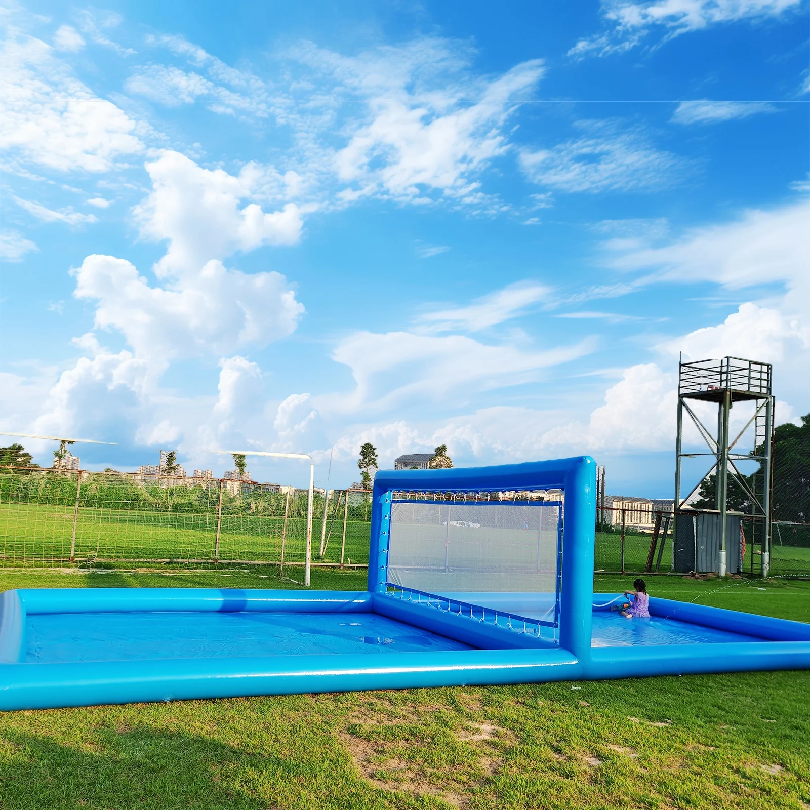 Relunch 33FT Inflatable Volleyball Court, 2 in 1 Volleyball Pool Football Court Water Soccer Field with 800W Blower for Beach Backyard Outdoor Summer Party,33ft(L) x 16.5ft(W) x 7ft(H)