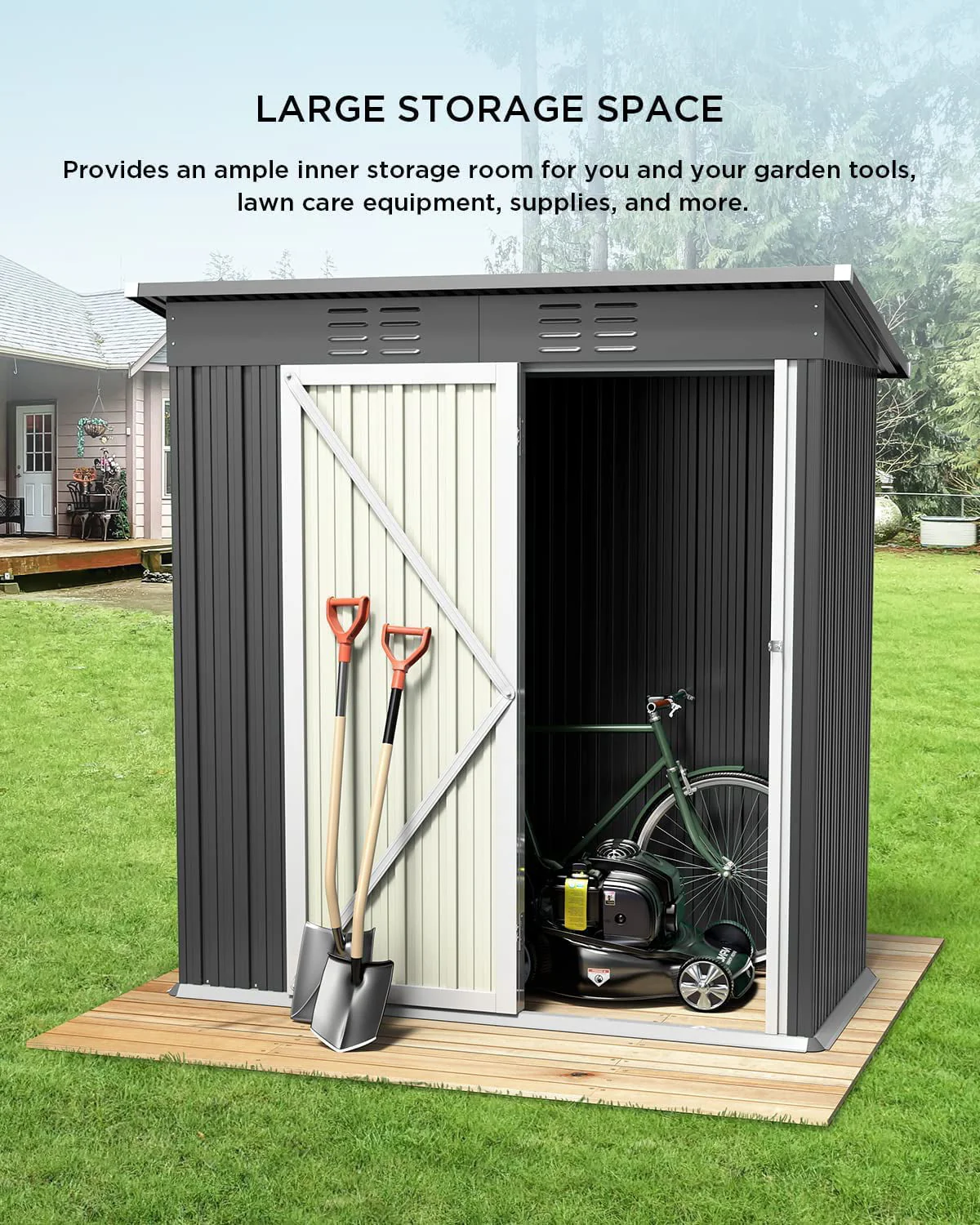 Aiho 5'x 3' Metal Outdoor Storage Shed for Patio Lawn Garden - Gray