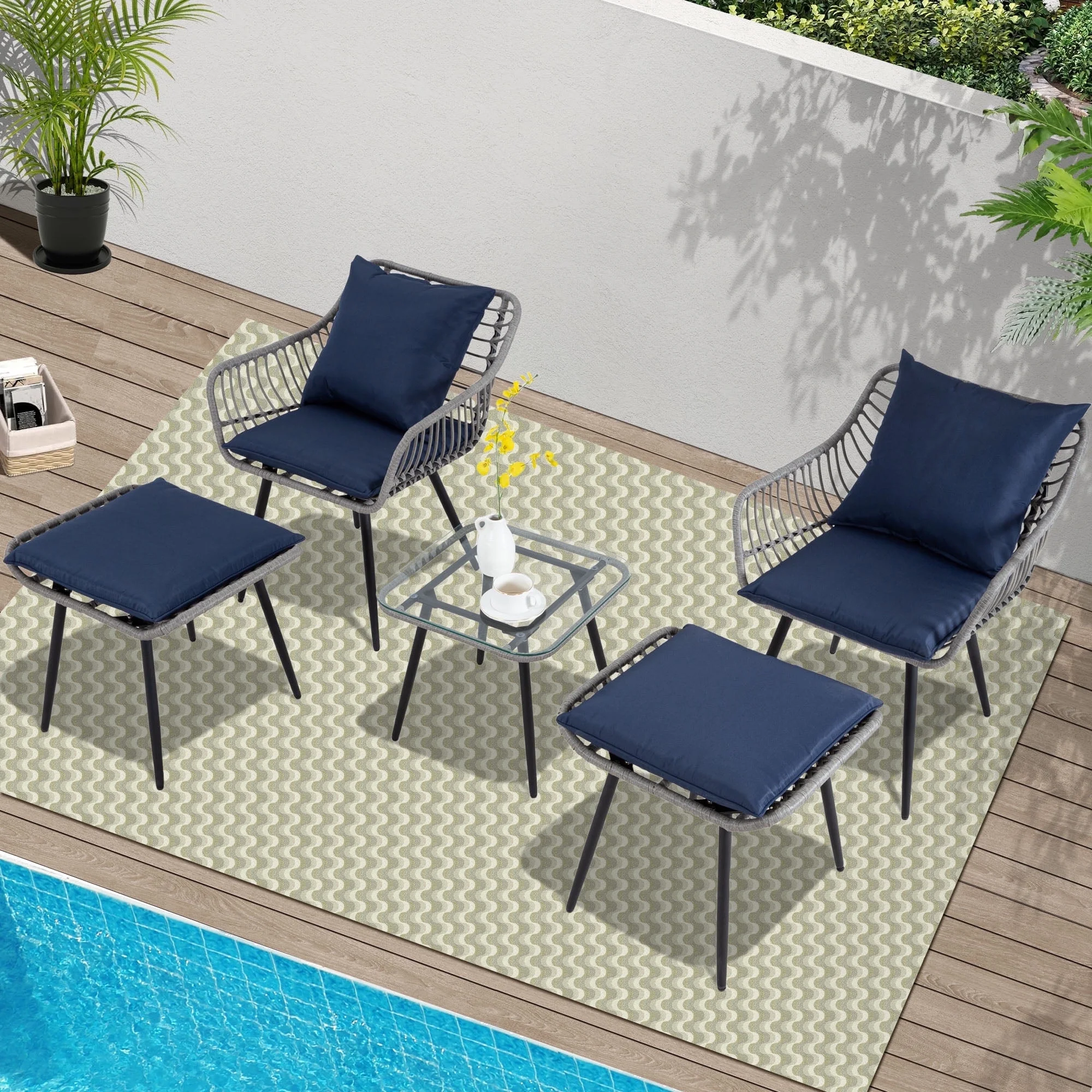 Ainfox 7 Pcs Outdoor Patio Furniture Sofa Set, Grey Rattan Grey Cushion