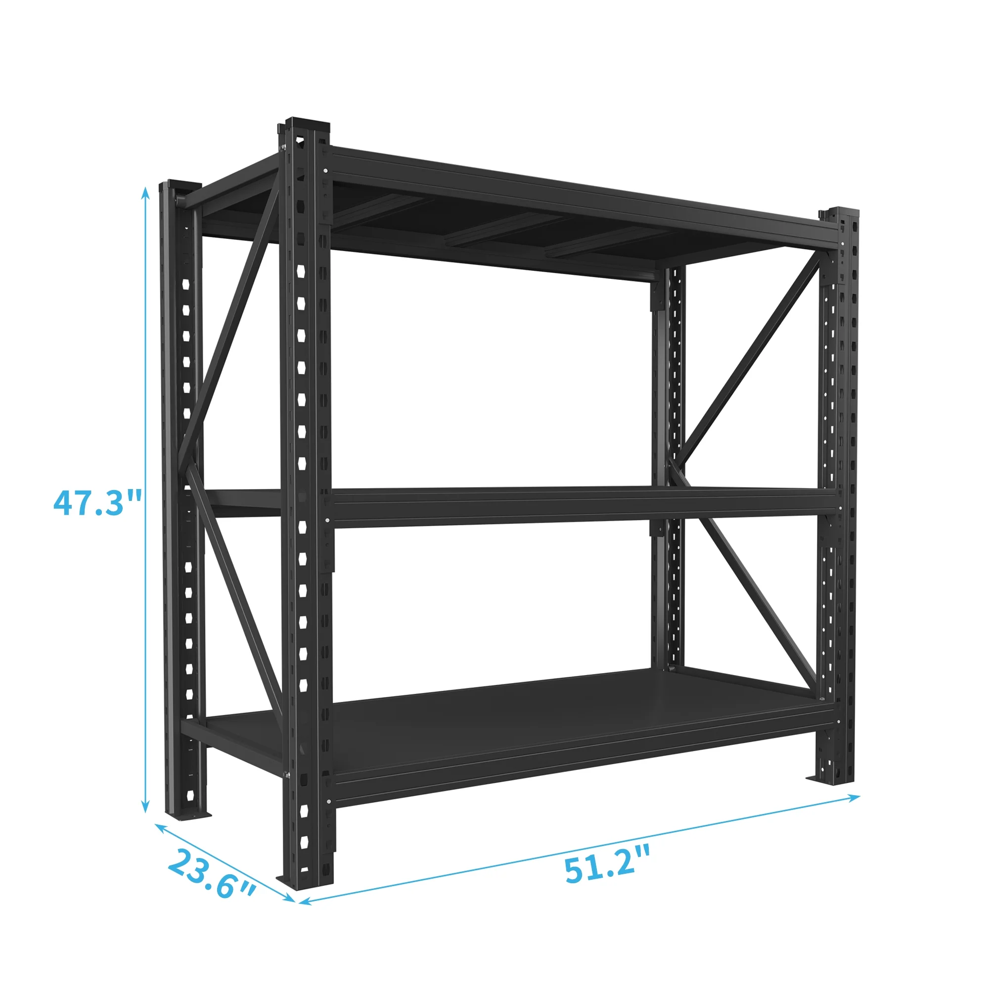 IVV 3-Tier Heavy Duty Steel Rack, 5000LBS Weight Capacity, Adjustable Metal Shelving Unit for Garage, Basement, Kitchen, Warehouse, 51.2"W x 23.6"D x 47.3"H, Black