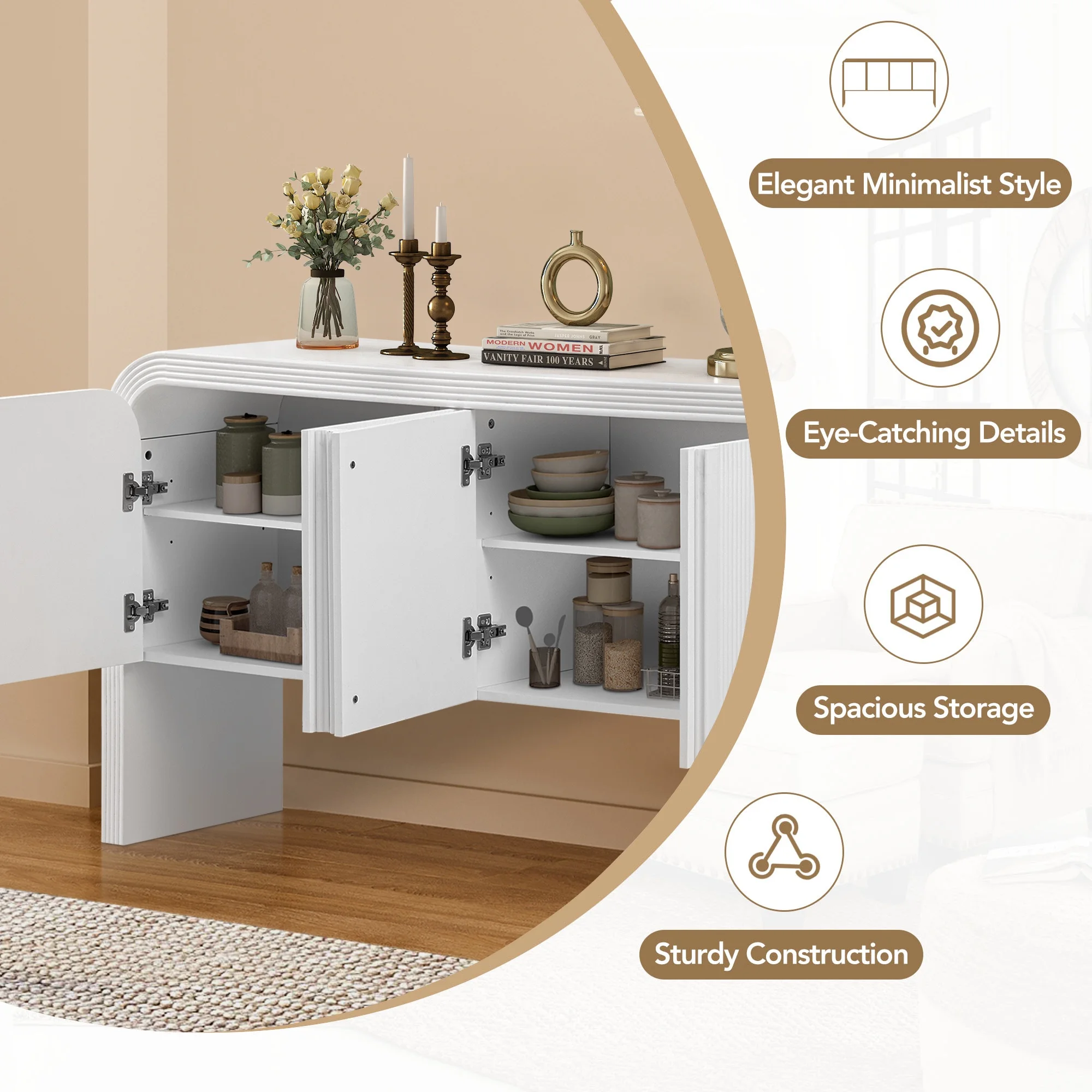 Accent Cabinet with 4 Doors, TUANLUO Buffet Cabinet with Adjustable Shelves, Wood Storage Cabinet, Modern Accent Cabinet Furniture for Hallway Entryway Living Room, 59"L x 15.7"W x 33.2"H, Blue