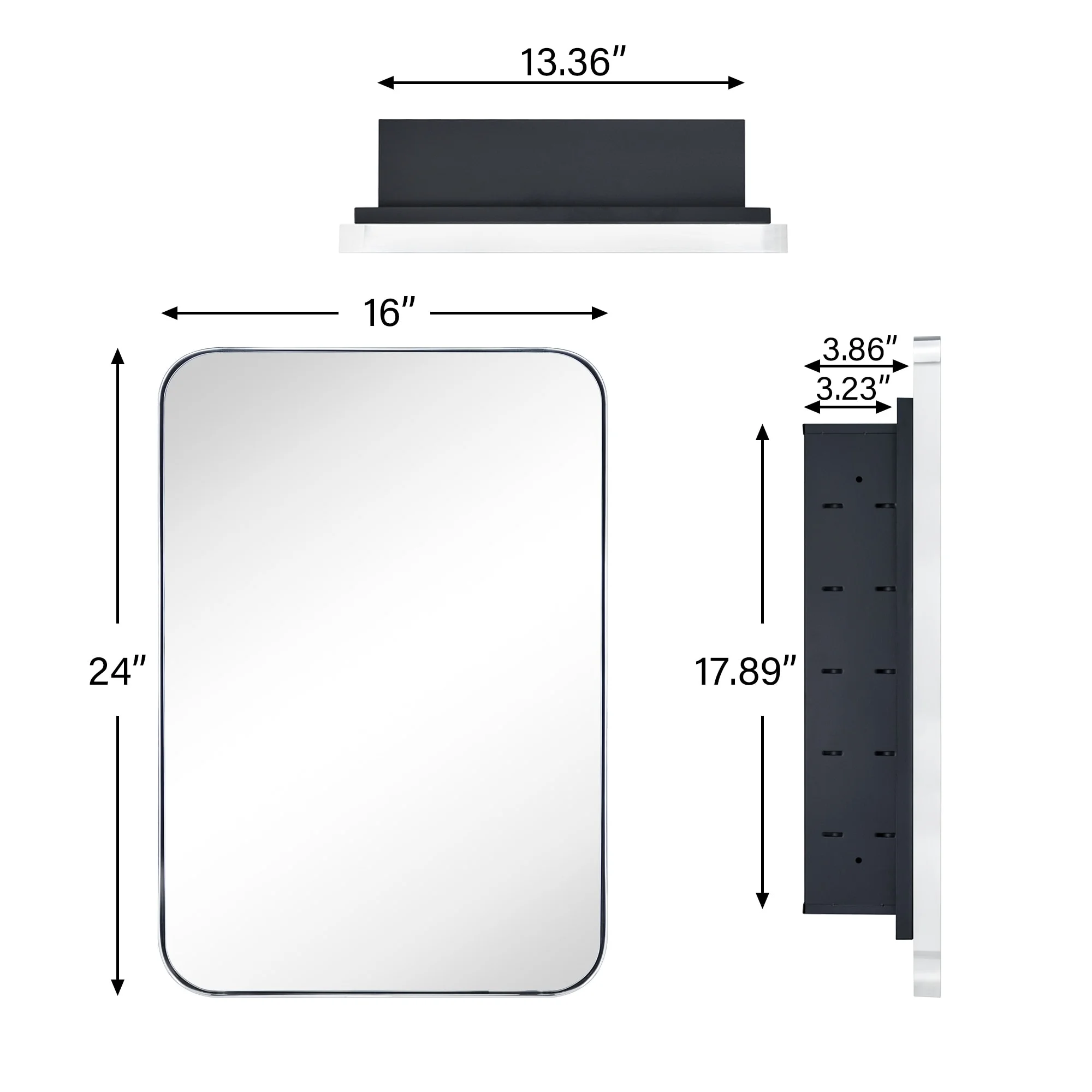 TEHOME WH Recessed Framed Medicine Cabinet with Mirror and Adjustable Shelves 16" x 24" - Chrome