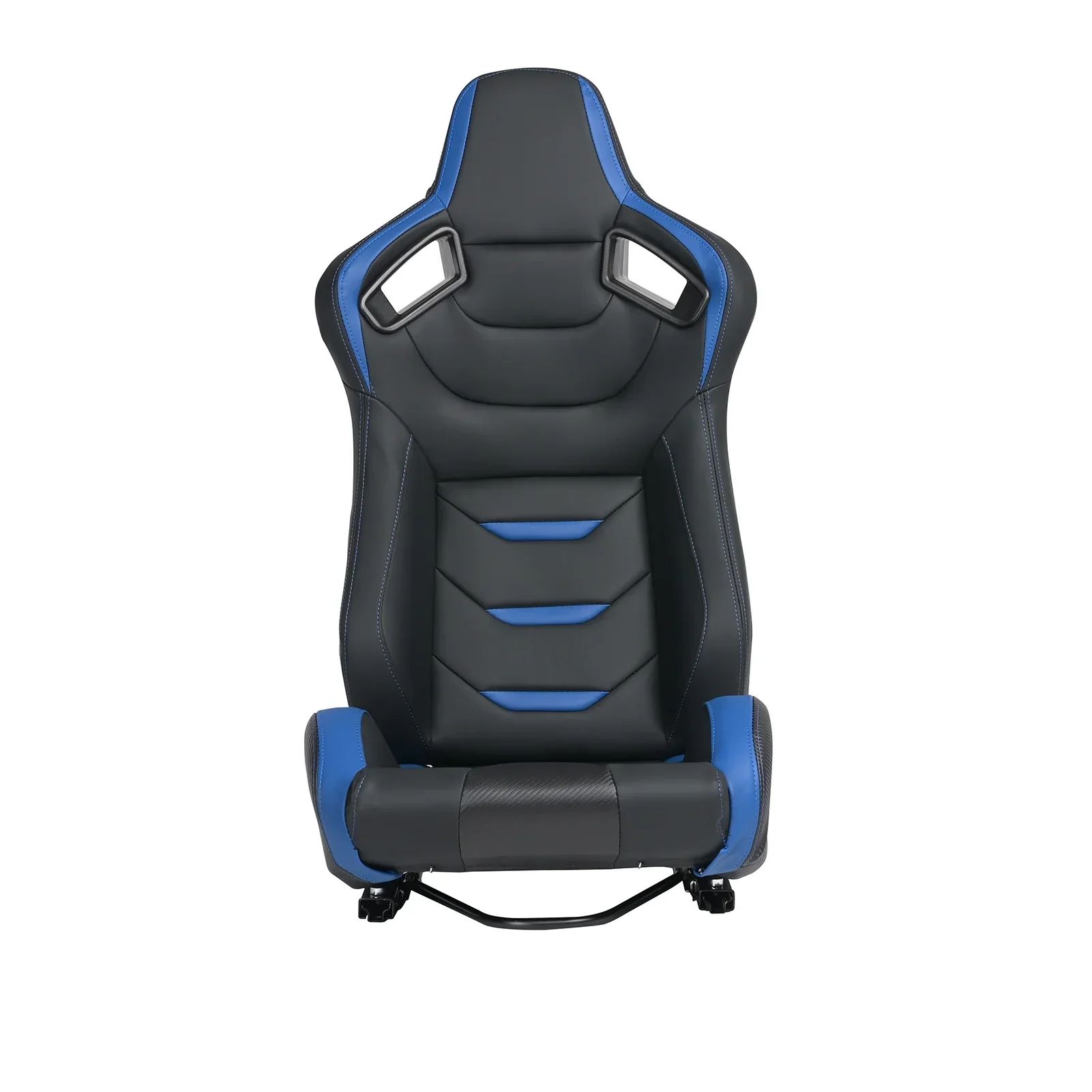 Universal Racing Bucket Seats, Pair With Dual Lock Sliders, Black With Blue PVC Leather, 36.6 x 21.6 x 21.6 in