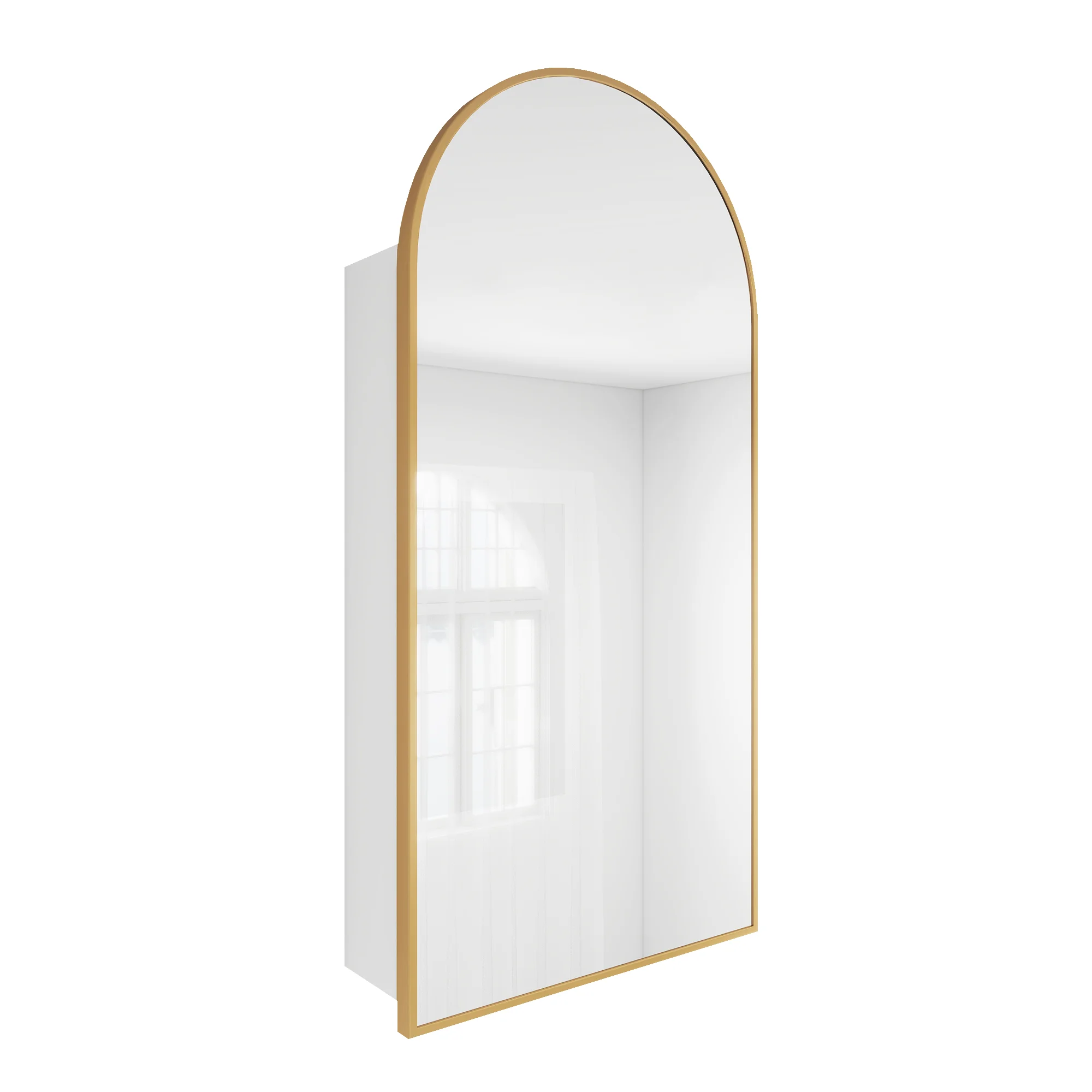 FKWin Arched Bathroom Medicine Cabinet with Mirror - Aluminum Framed Bathroom Mirror with Storage, Black Mirrored Medicine Cabinet, Wall Surface Mounted, 31.4"H x 15.7"W x 3.9"D